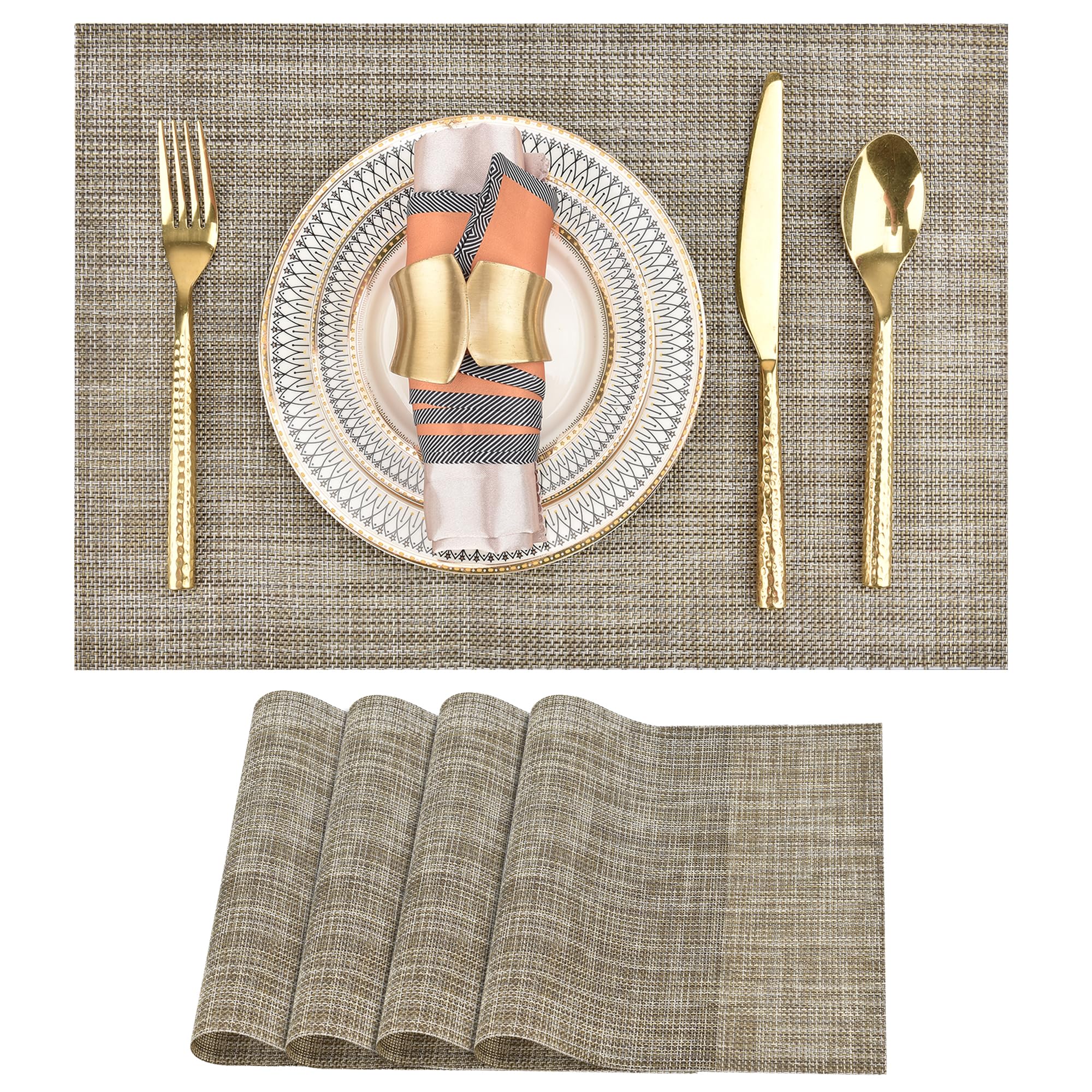 SLKQG Placemats Set of 4 - Easy Clean Washable Vinyl Placemats - Wipeable Heat Resistant Table Mats for Dining Table - 17.7x11.8