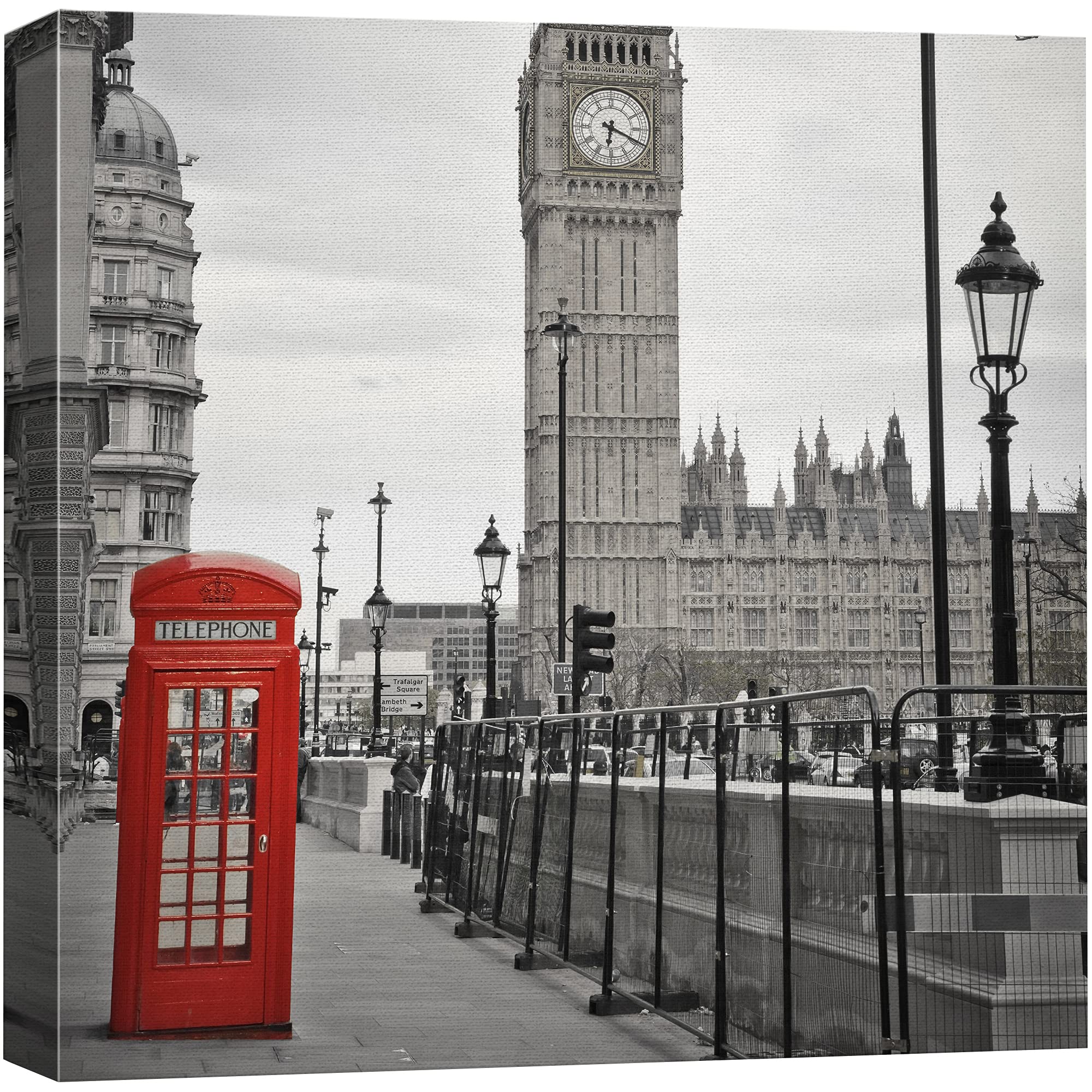 Wall26 Canvas Print Wall Art Pop Of Color Telephone Booth In England Architecture & Maps Cities Photography Realism Chic Scenic