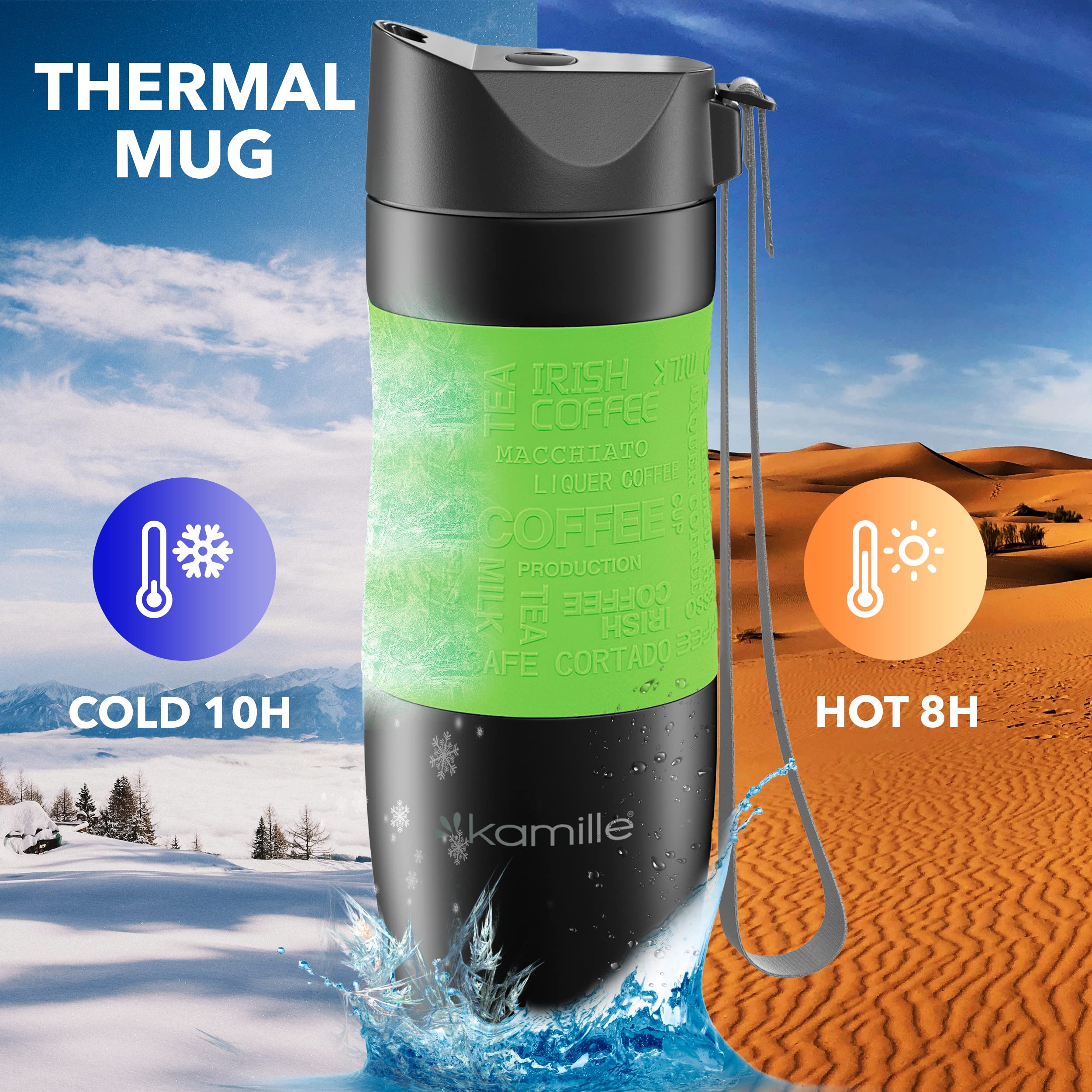 Kamille Coffee Tumbler Stainless Steel Coffee Travel Mug - Double Wall Thermal Vacuum Insulated Coffee Cup With Lid For Cold, Ic