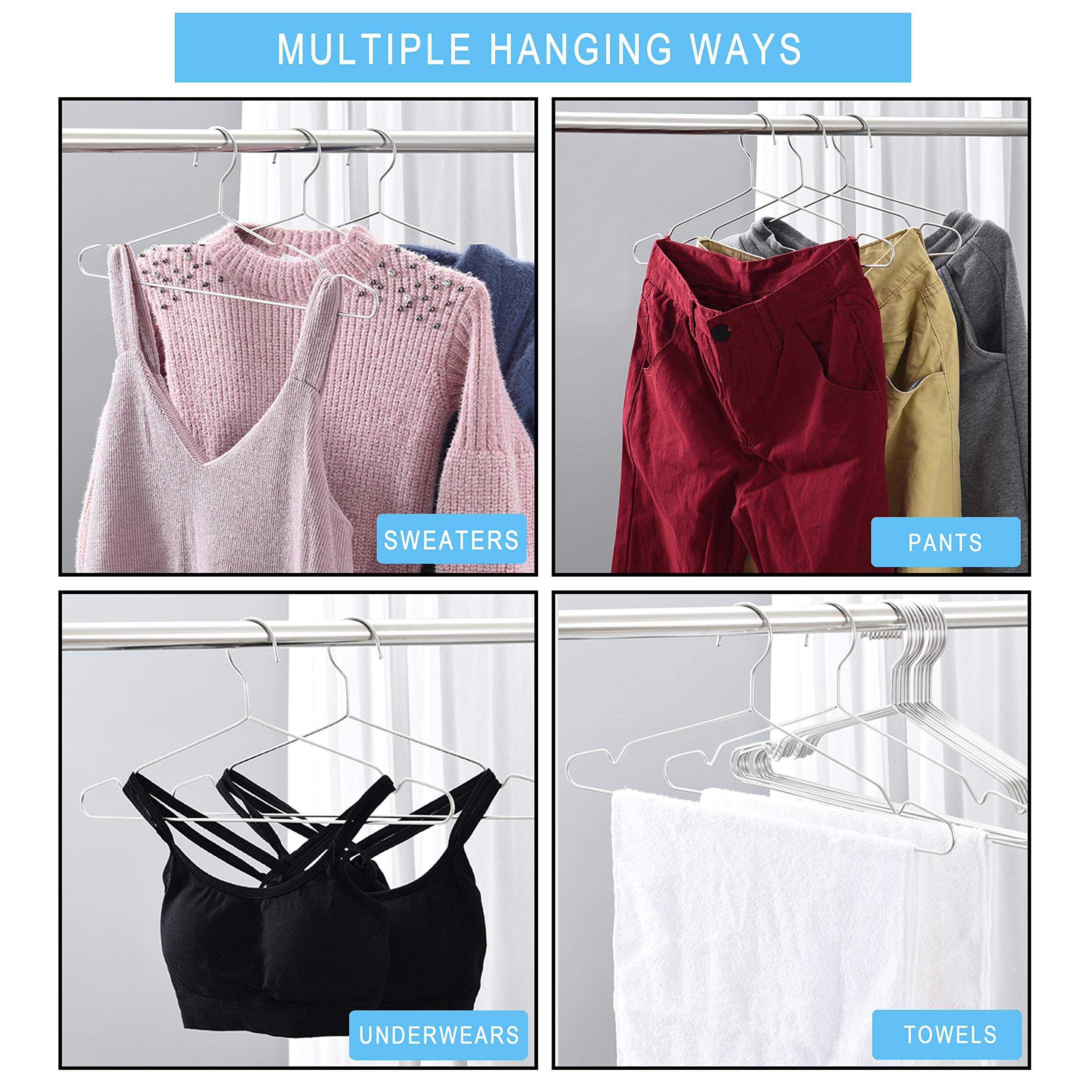 Seropy Clothes Hangers 50 Pack Coat Hangers Wire Hangers Bulk Metal Hangers Non Slip Heavy Duty Clothing Hangers Space Saving Thin Hangers Stainless Steel Hanger for Clothes  16.5 Inch