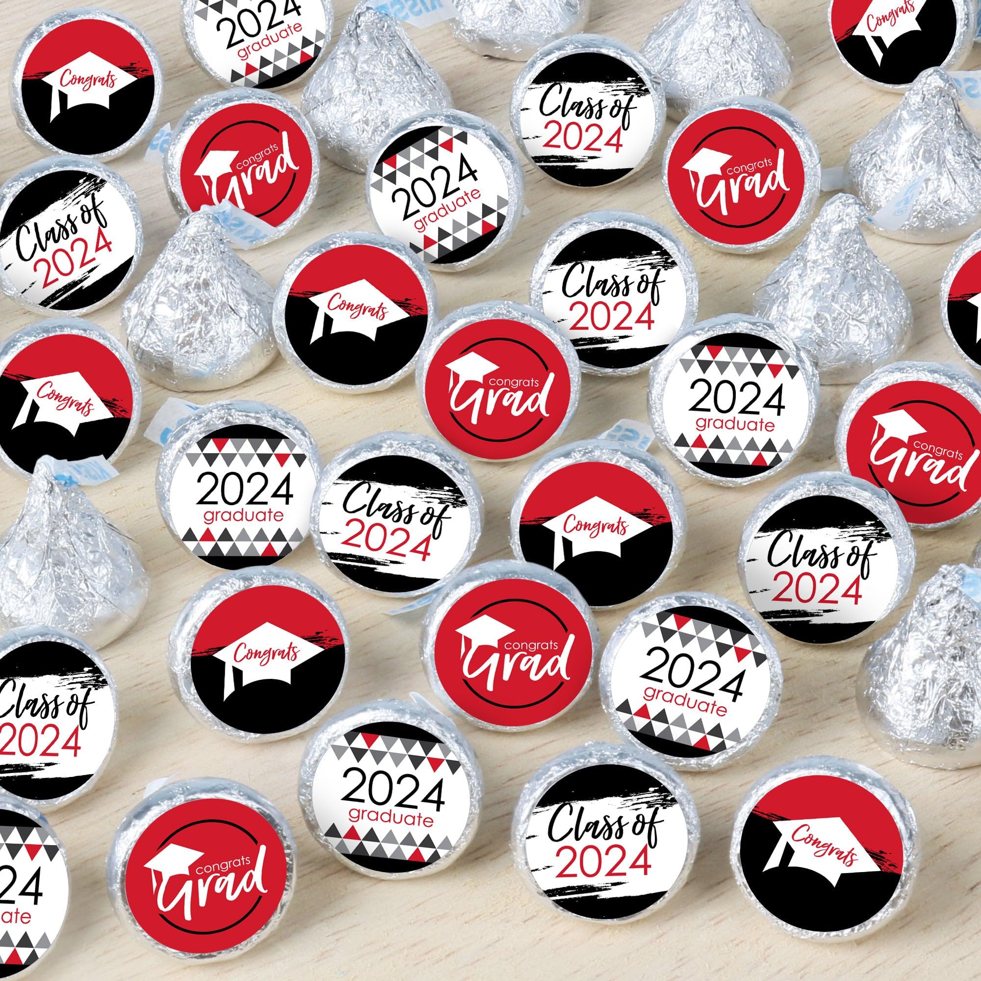 Big Dot Of Happiness Red Grad - Best Is Yet To Come - 2024 Red Graduation Party Small Round Candy Stickers - Party Favor Labels