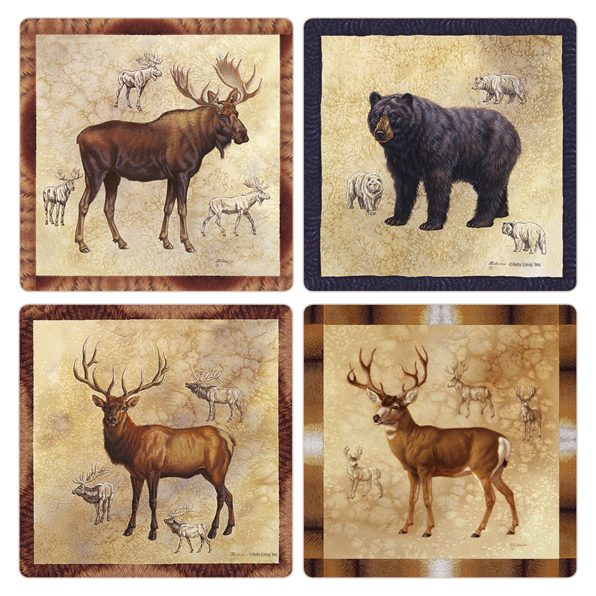 Coasterstone Absorbent Coasters, 4-1/4-Inch, Rocky Mountain Moose Bear Elk Mule Deer, Set Of 4