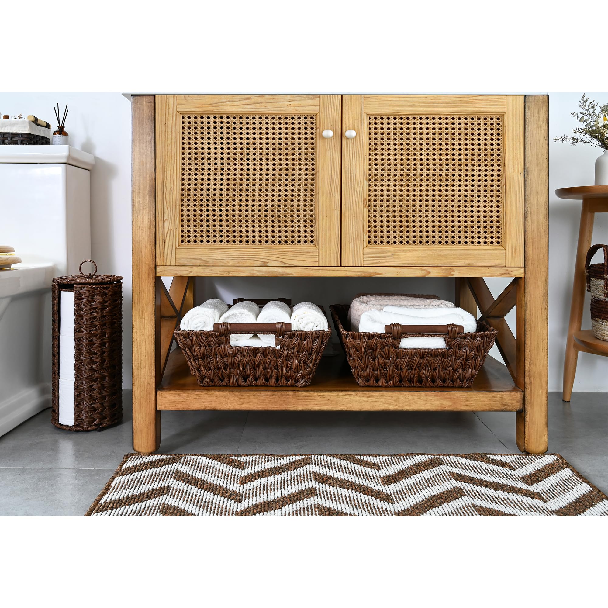 GRANNY SAYS Wicker Storage Baskets  Large Baskets with Handles  Wicker Baskets for Shelves  Waterproof Woven Basket for Organizing  Brown  2-Pack