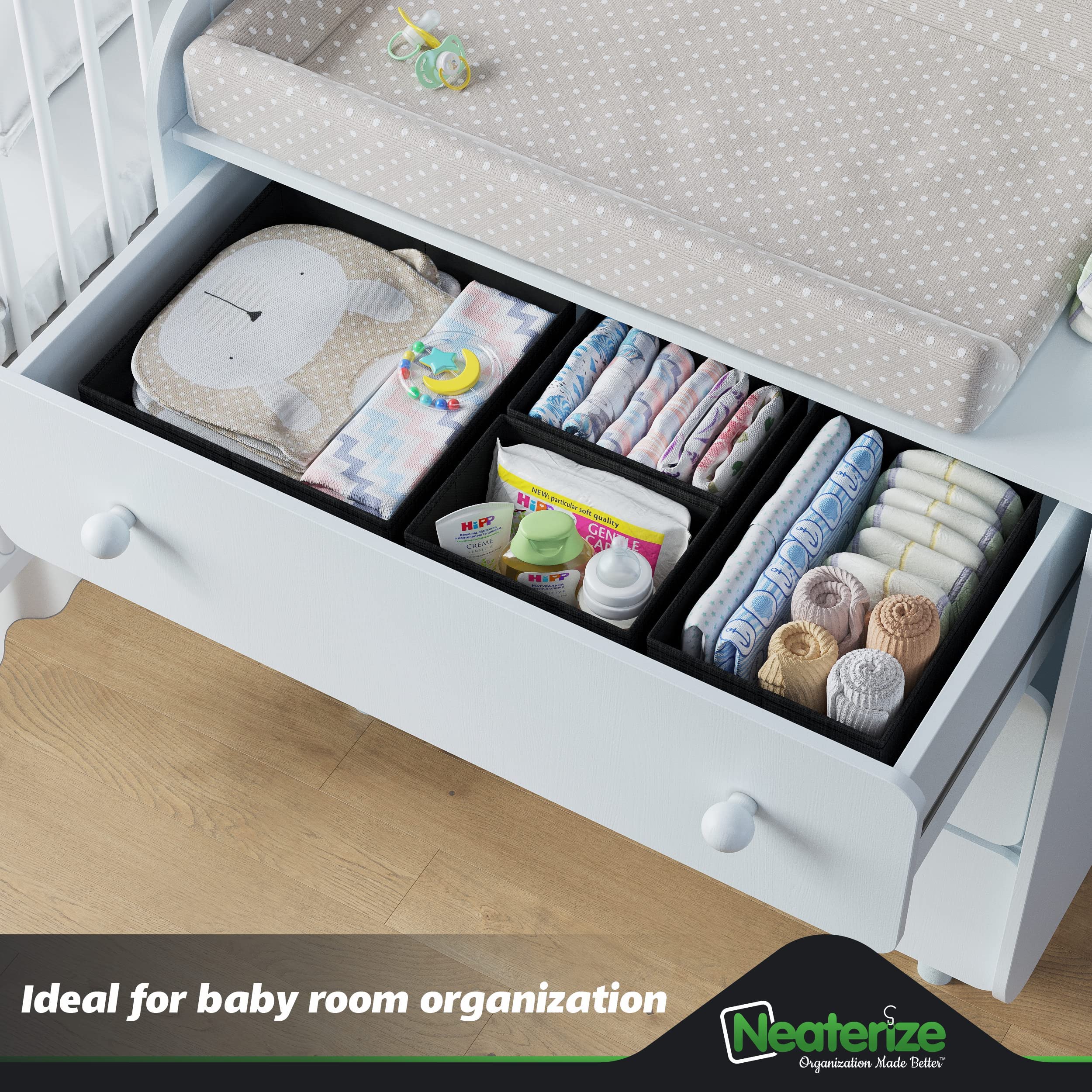 Drawer Organizer Clothes Set of 12 Beige - Dresser Organizer For Nursery, Bedroom, Closet - The Perfect Baby Clothes Organizer a