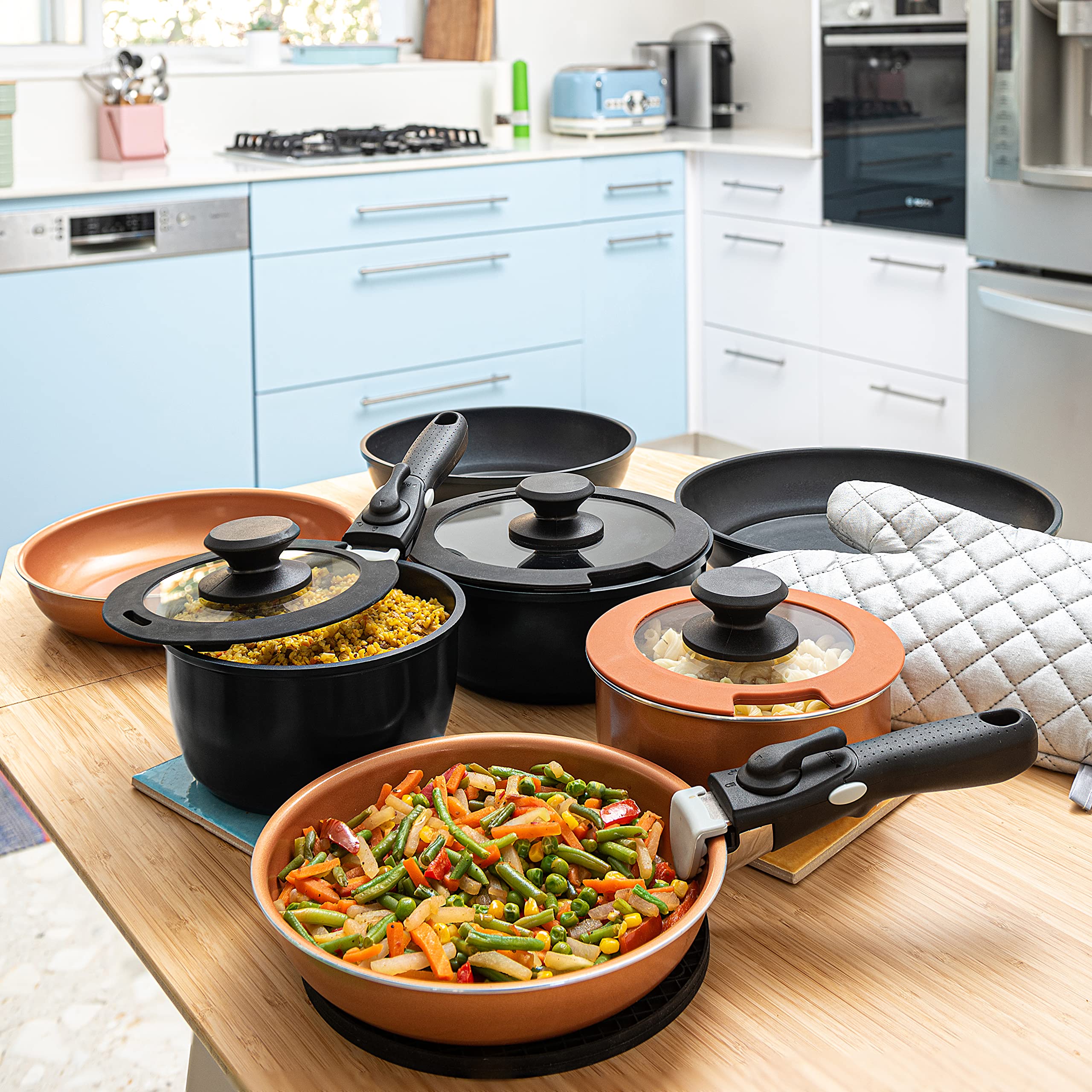 Moss & Stone Pots And Pans Set Nonstick, Removable Handle Cookware, Stackable Pots And Pans Set, Dishwasher safe, Induction Pots