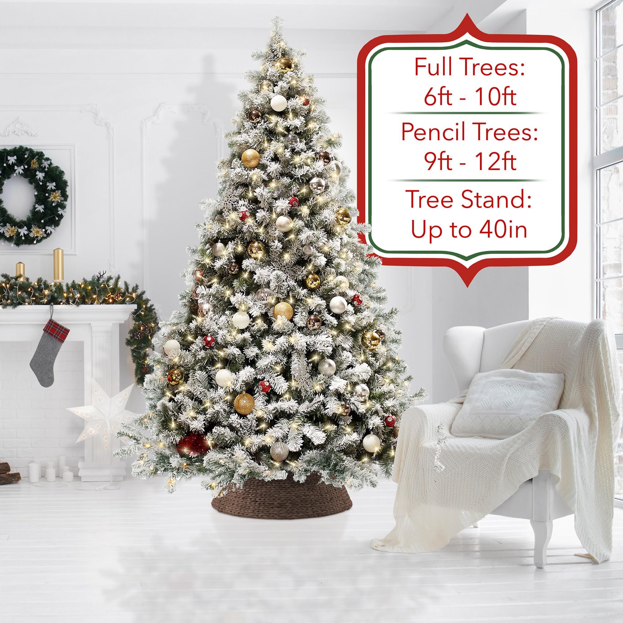 Casafield 42-Inch Christmas Tree Collar, Woven Water Hyacinth Tree Base Cover with Cord Cut Out, Espresso