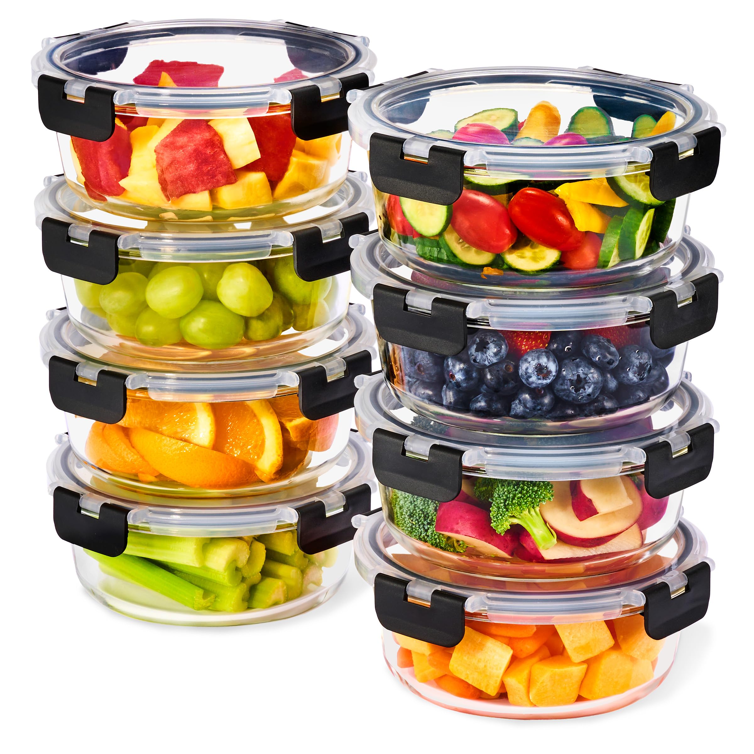 Sorbus 16pc Glass Meal Prep Containers Set - 8 Round 32oz Containers with Airtight Lids - Freezer, Dishwasher, Oven Safe - Reusa