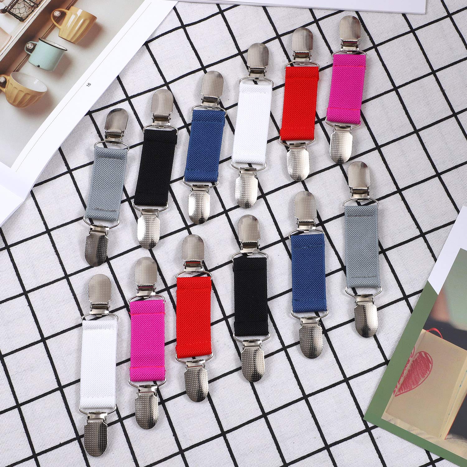 Ruisita 12 Pieces Fashion Fit Dress Clips Stainless Steel Elastic Clip Garments Glove Clips
