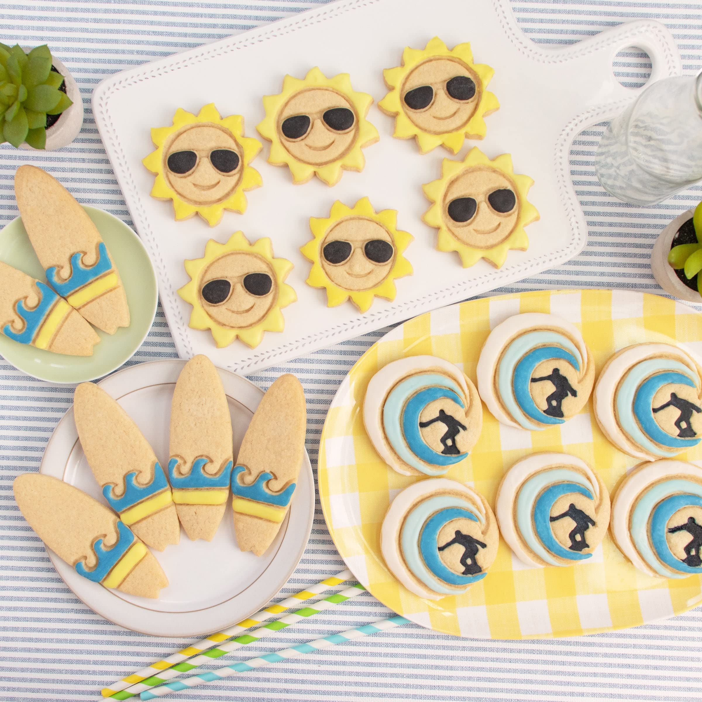 Set Of 3 Surfing Themed Cookie Cutters (Designs: Surfer, Surfboard And Sunshine), 3 Pieces - Bakerlogy