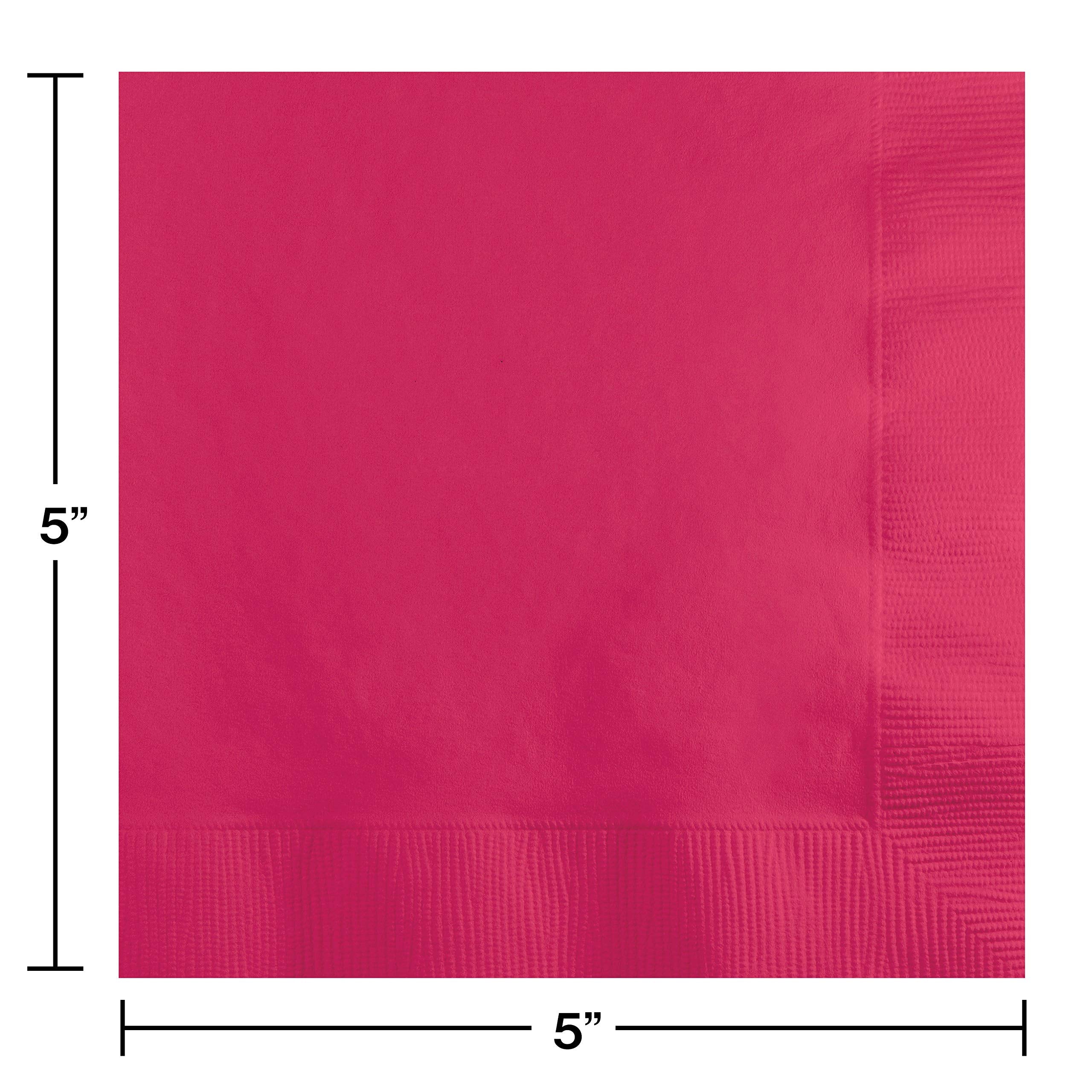 Creative Converting Touch Of Color 2-Ply 50 Count Paper Beverage Napkins, Hot Magenta
