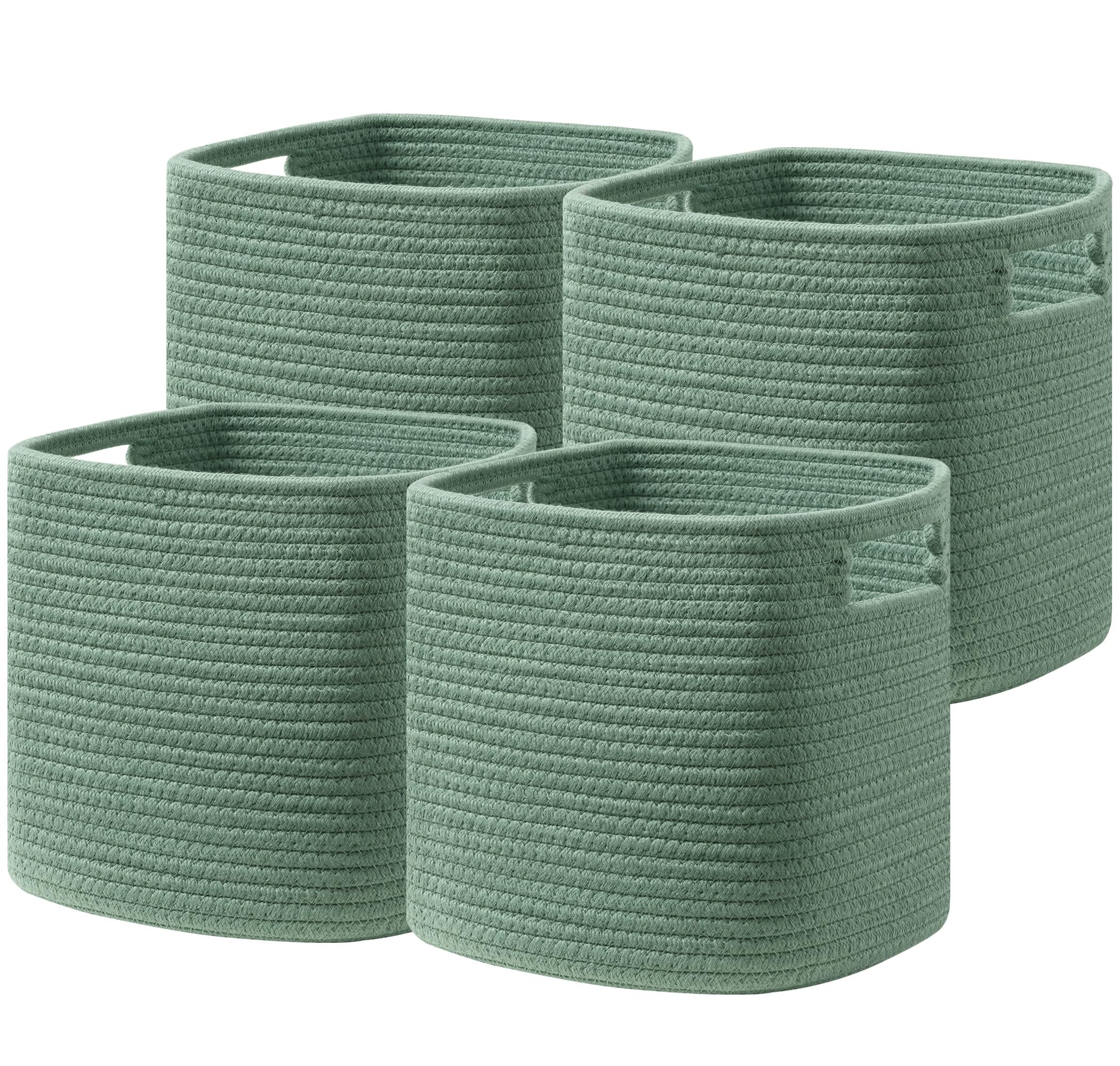 UBBCARE Set of 4 Storage Basket-13 X 13 X 13 In  Cotton Rope Basket for Shelves  Toys  Book  Cube Storage Bins with Handles  Woven Storage Basket for Organizing  Green