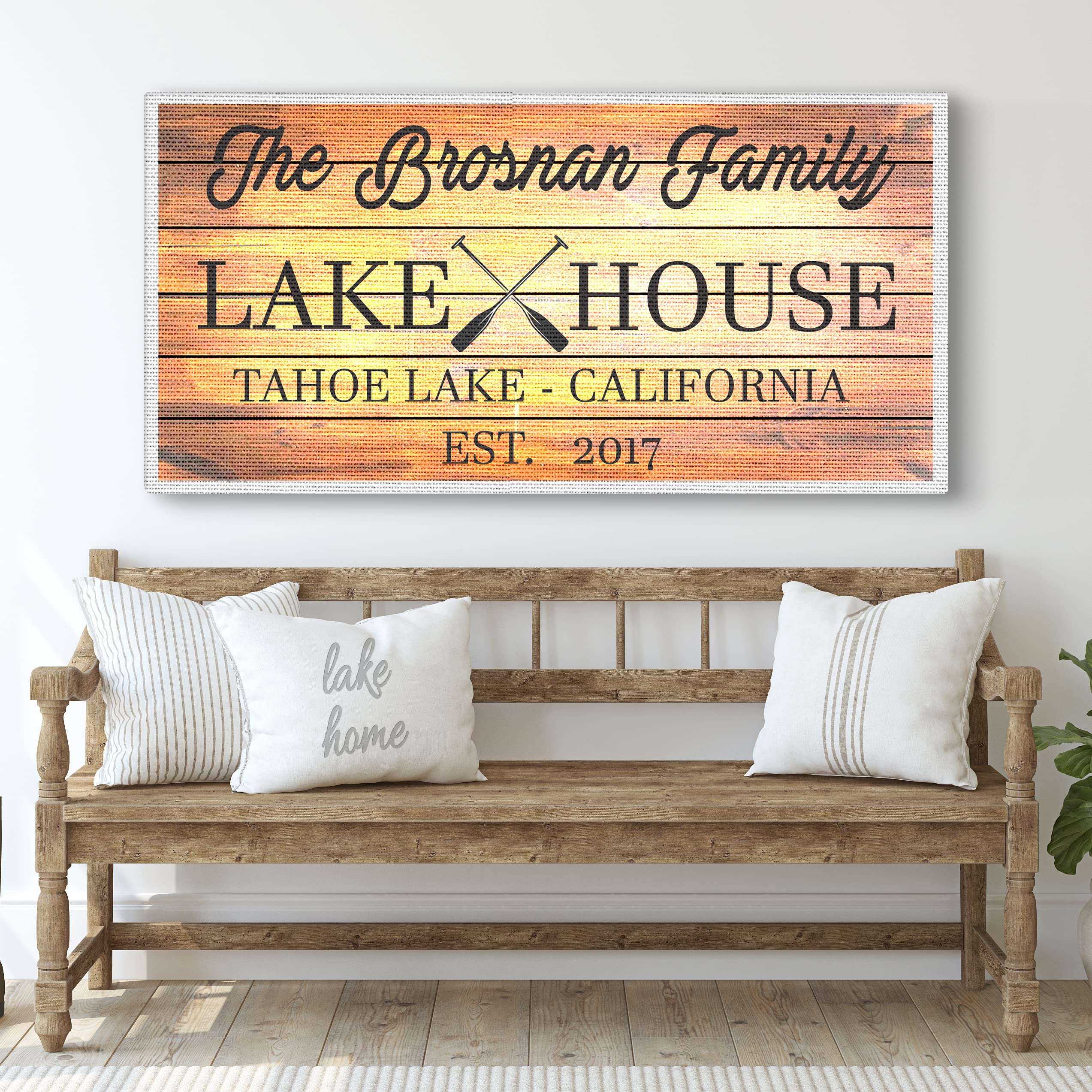 Tailored Canvases Custom Lake House Sign - Large Rustic Print Decor Canvas Wall Art For Home, Living Room, Bedroom, Kitchen & En