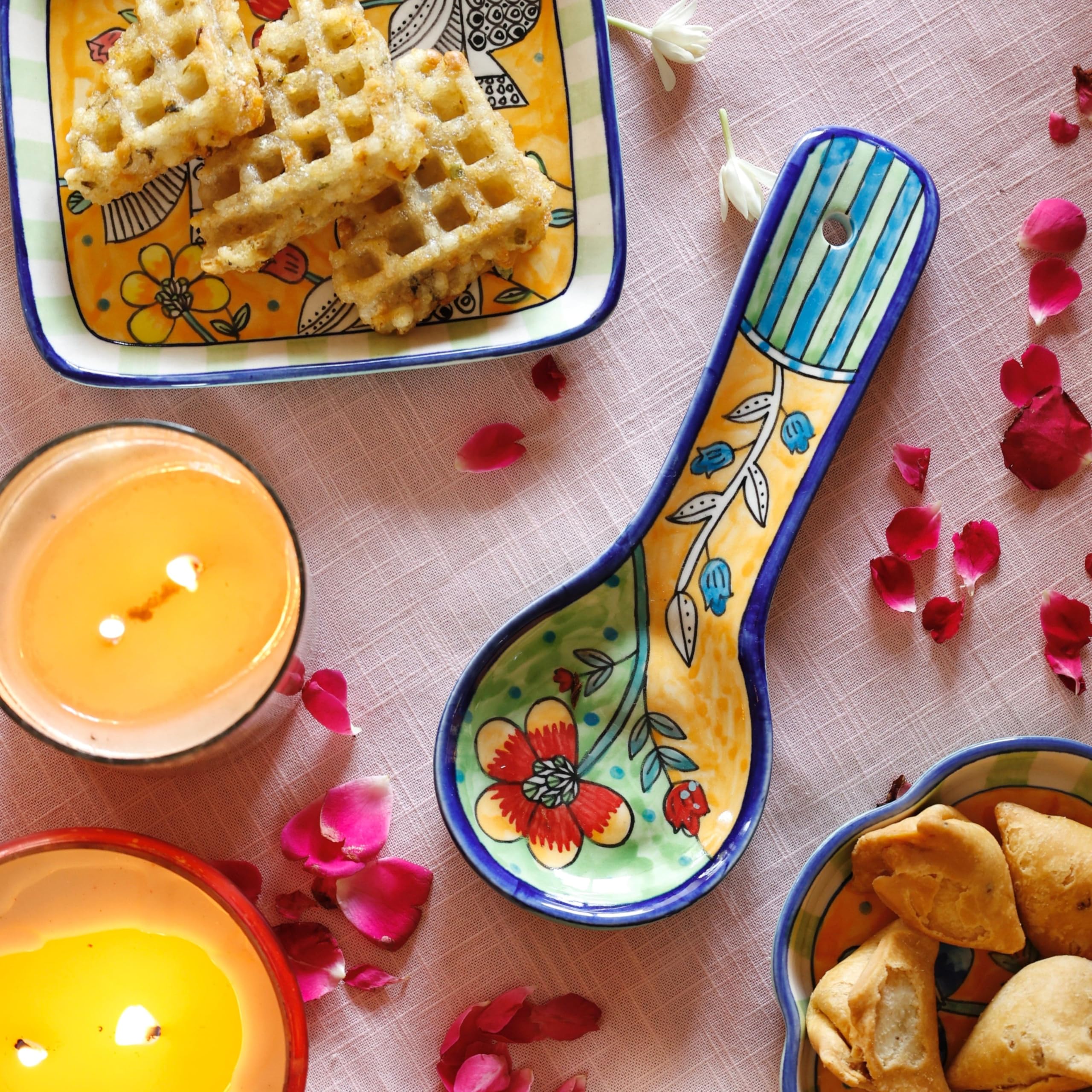The Wishing Chair Perch Handpainted Ceramic Spoon Rest | Spatula Holder For Kitchen | Handpainted Spoon Rest For Kitchen | Stone