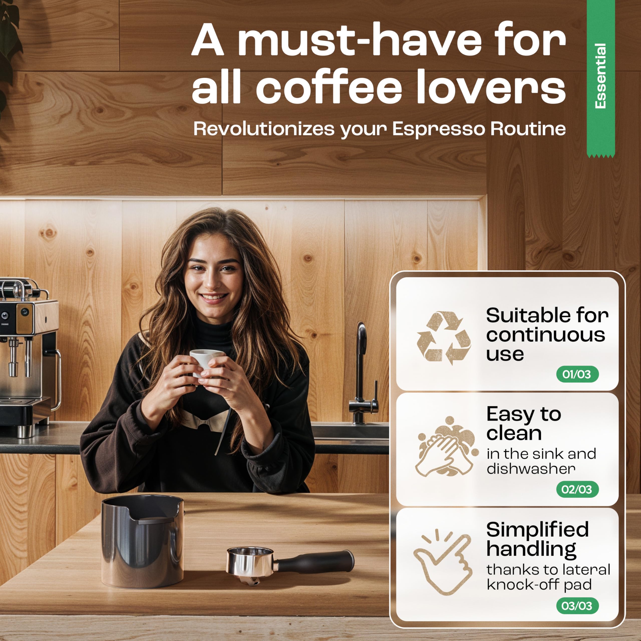 homeffect Coffee Knock Box - Innovative Espresso Accessory, 4.8"x4.8"x4.6", Black, Model AB0001