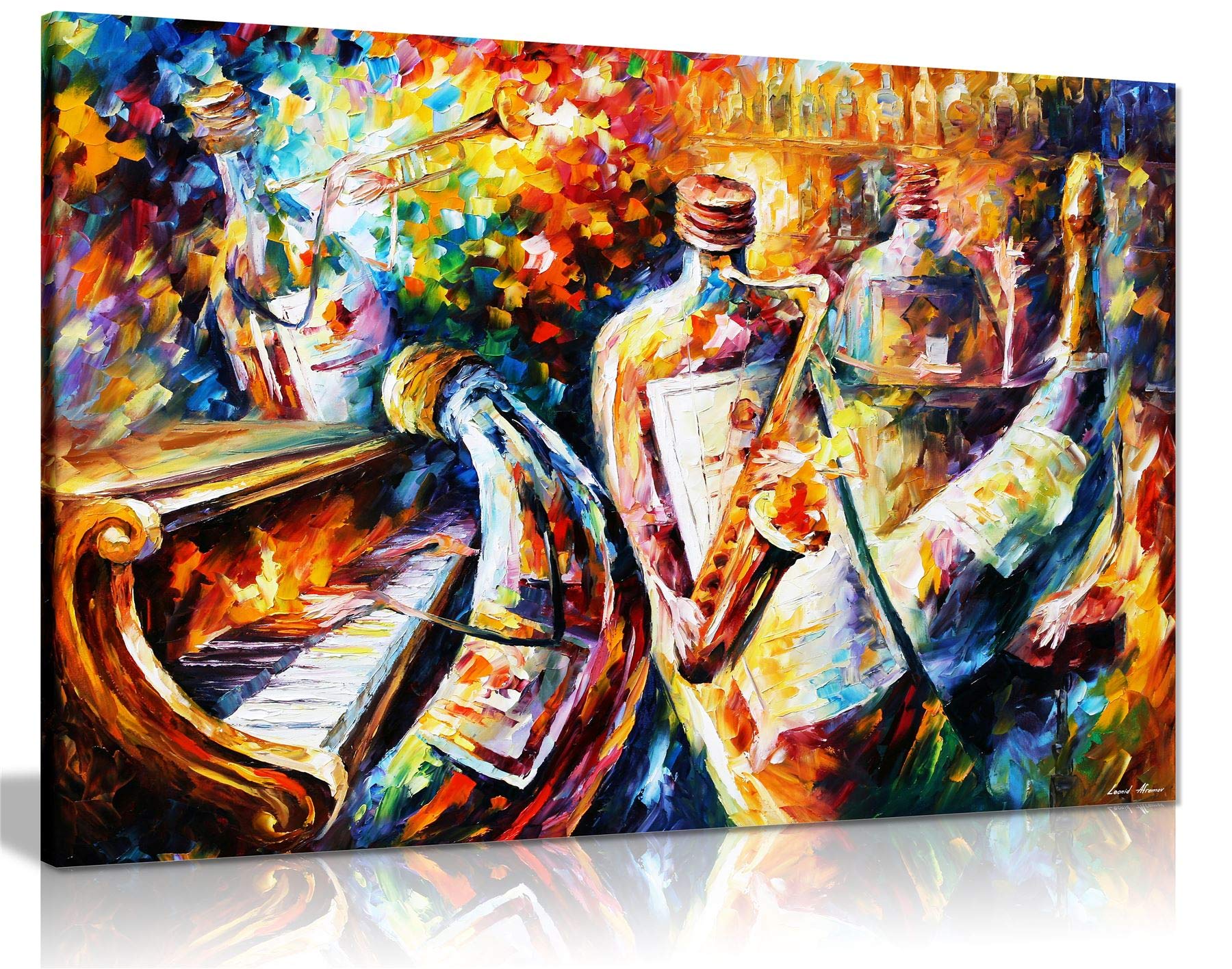 Bottle Jazz By Leonid Afremov Canvas Wall Art Picture Print For Home Decor (24X16)