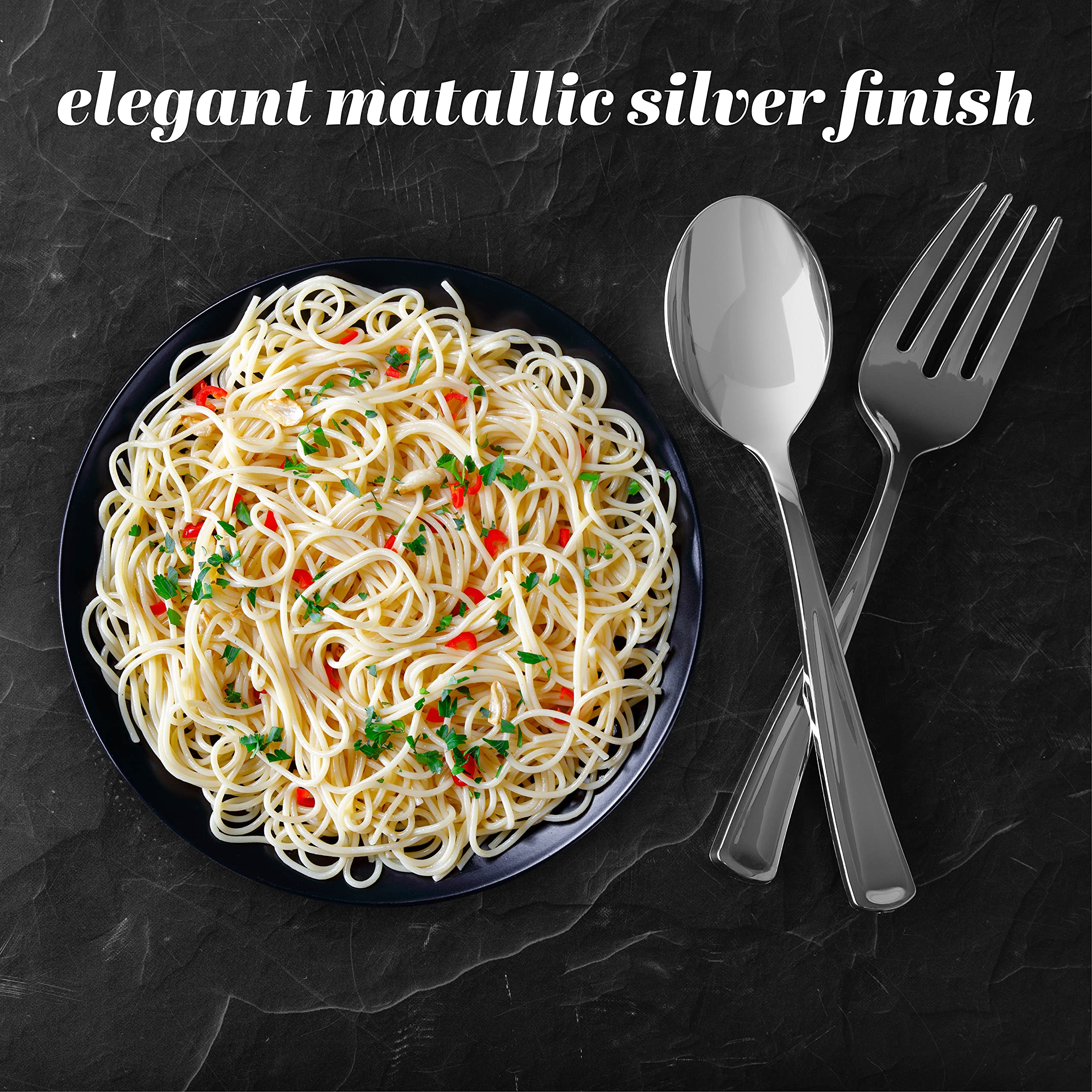 Plasticpro Disposable Plastic Silver Serving Utensils 6 Serving Forks & 6 Serving Spoons Durable Heavy Duty Premium Serving Uten
