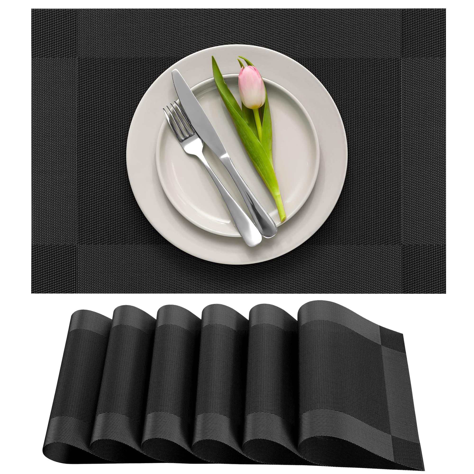 More D  Cor Dining Table Placemats, Washable Heat-Resistant Pvc Vinyl Table Mats For Dining Room And Kitchen, Anti-Slip - Set Of
