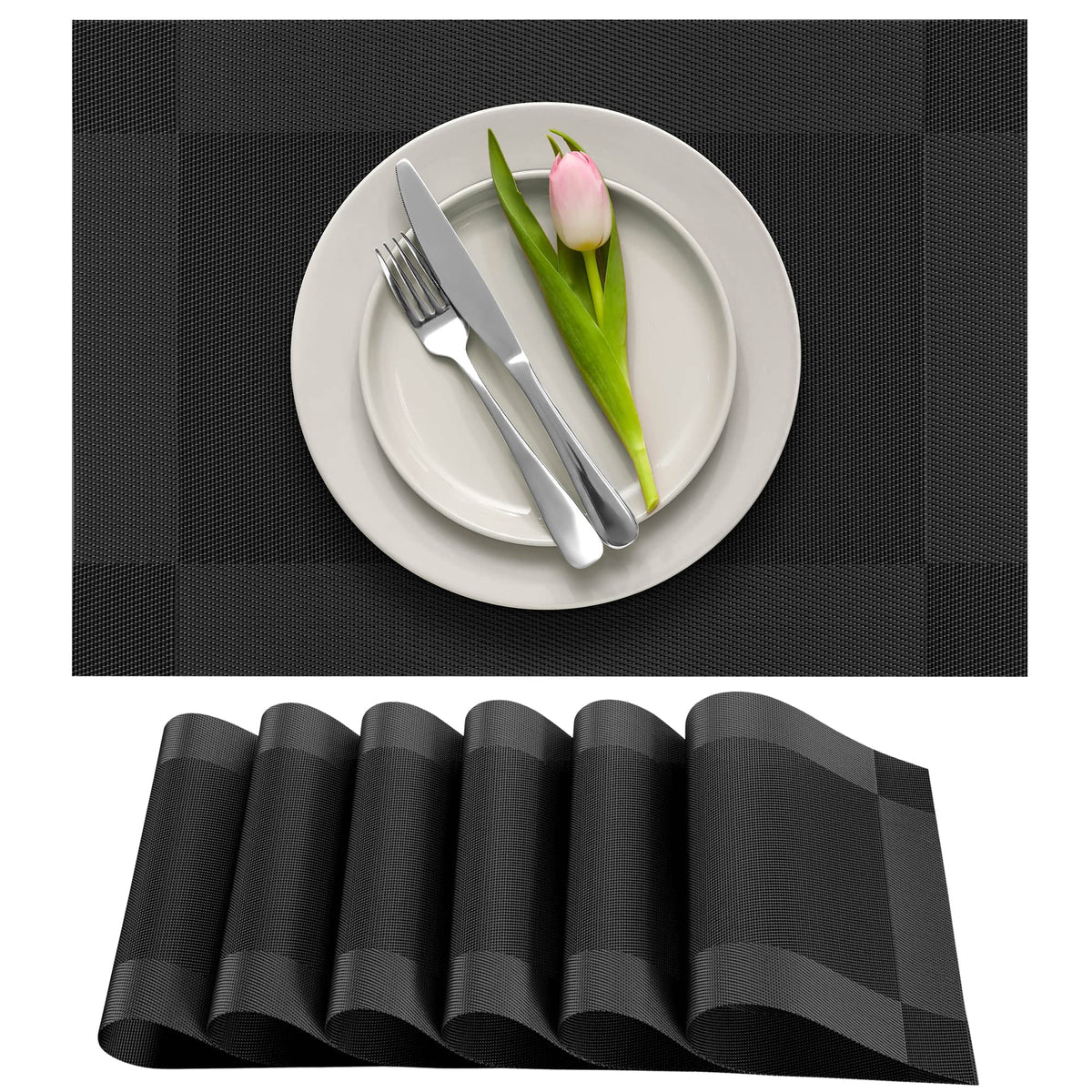 More D  Cor Dining Table Placemats, Washable Heat-Resistant Pvc Vinyl Table Mats For Dining Room And Kitchen, Anti-Slip - Set Of