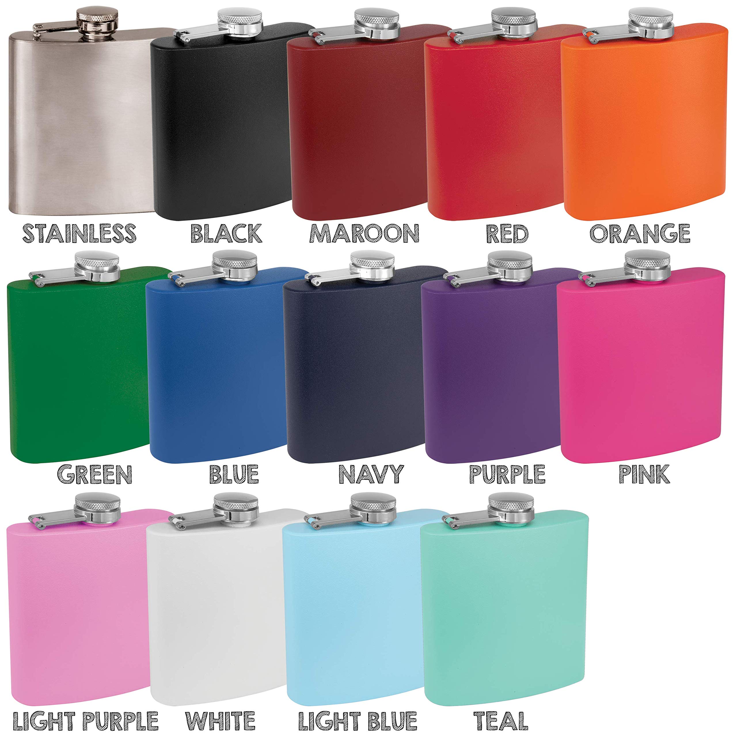 Clear Water Home Goods - 6 Oz Powder Coated Stainless Steel Hip Flask - Wedding Party - Groomsman - Bridesmaid (Matte Purple, 10