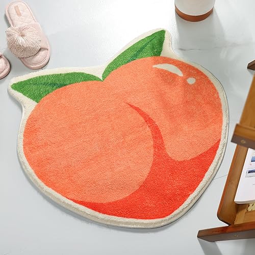 FROZZUR Fruit Peach Bathroom Rug  Peachy Clean Bedroom Floor Mat Non Slip Round Shaped Washable Living Room Rug Bathroom Tub Kitchen Rug Christmas Decor