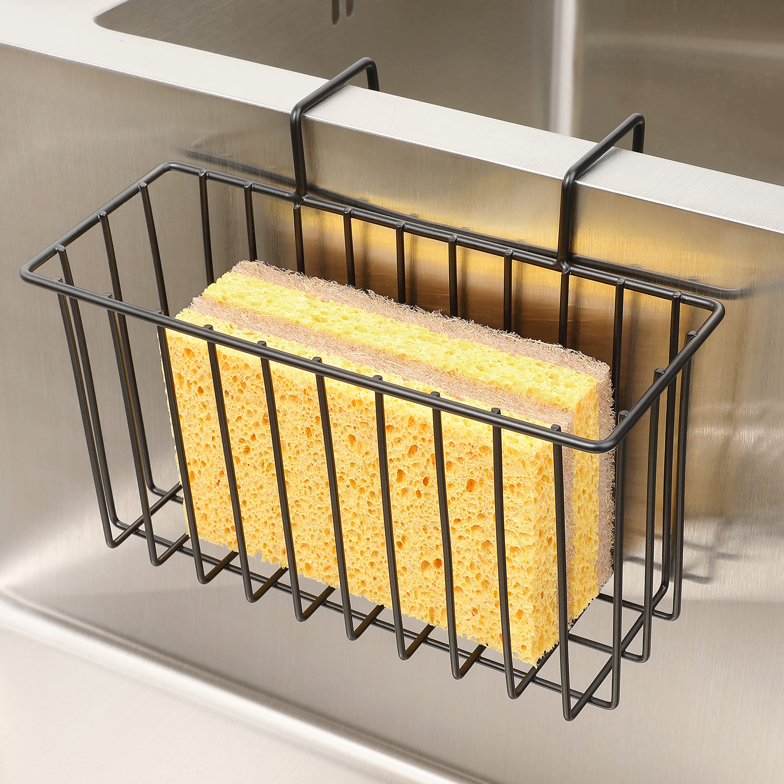 Damita Kitchen Sponge Holder Sink Caddy Brush Dish Sponge Holder Brush Dishwashing Liquid Drainer Rack Black, Small (6.7''X 4.5'