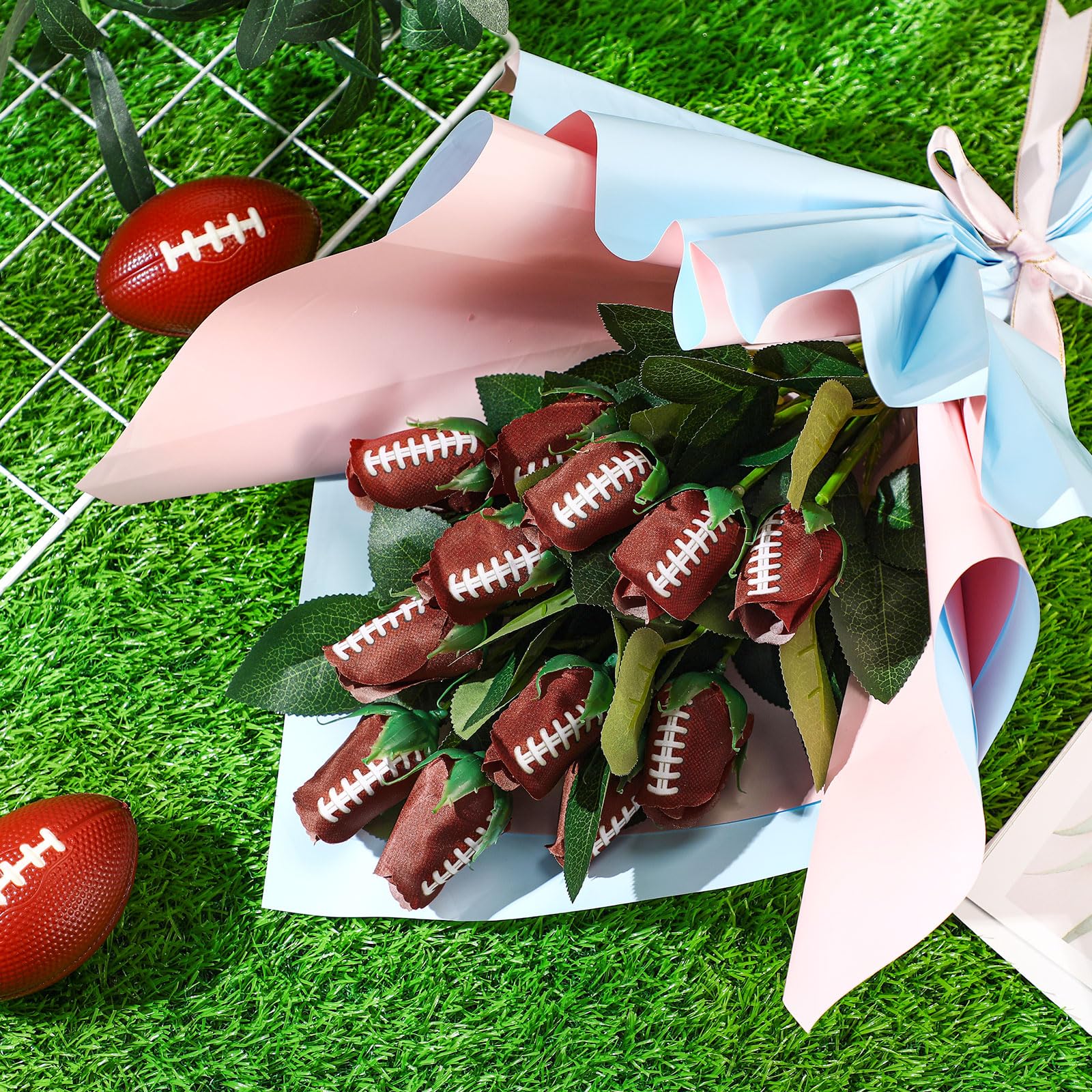 Suhine 24 Pcs Baseball Football Soccer Volleyball Rose Bulk Artificial Sports Flower Decor for Graduation Wedding Party Sports T