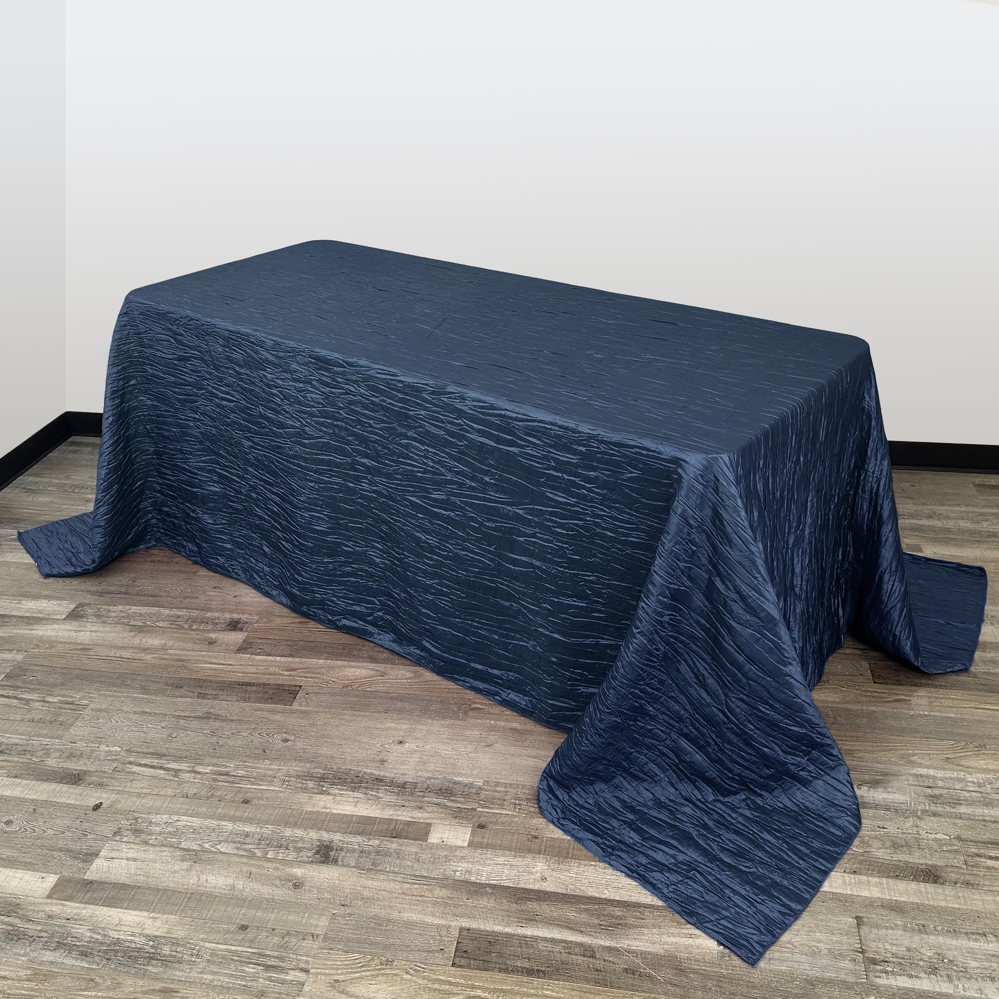 Your Chair Covers - 90 X 156 Inch Rectangular Crinkle Taffeta Tablecloth - Navy Blue, Rectangle Table Linens For 8 Ft Rectangula