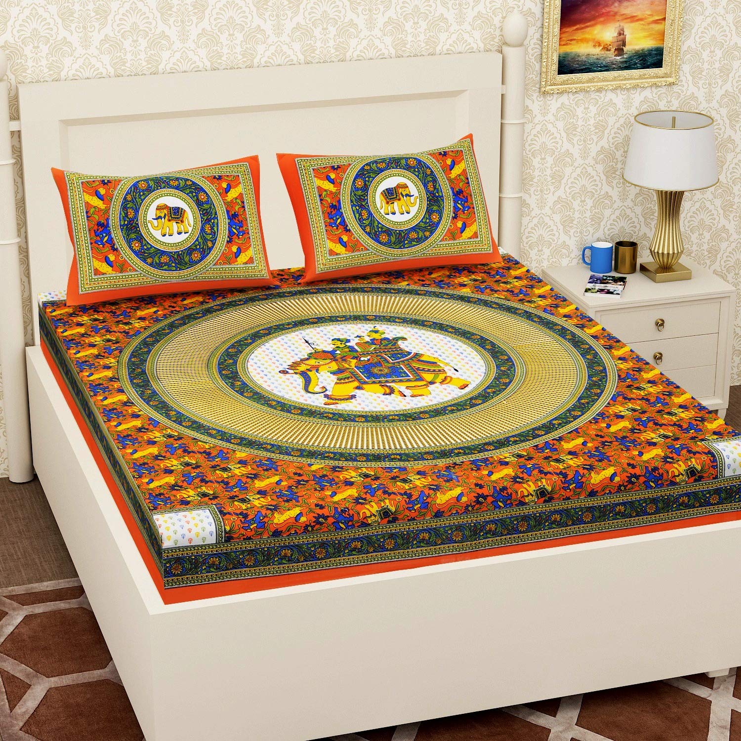 Ubania Collection Cotton 144 Tc Bedsheet (King_Orange)