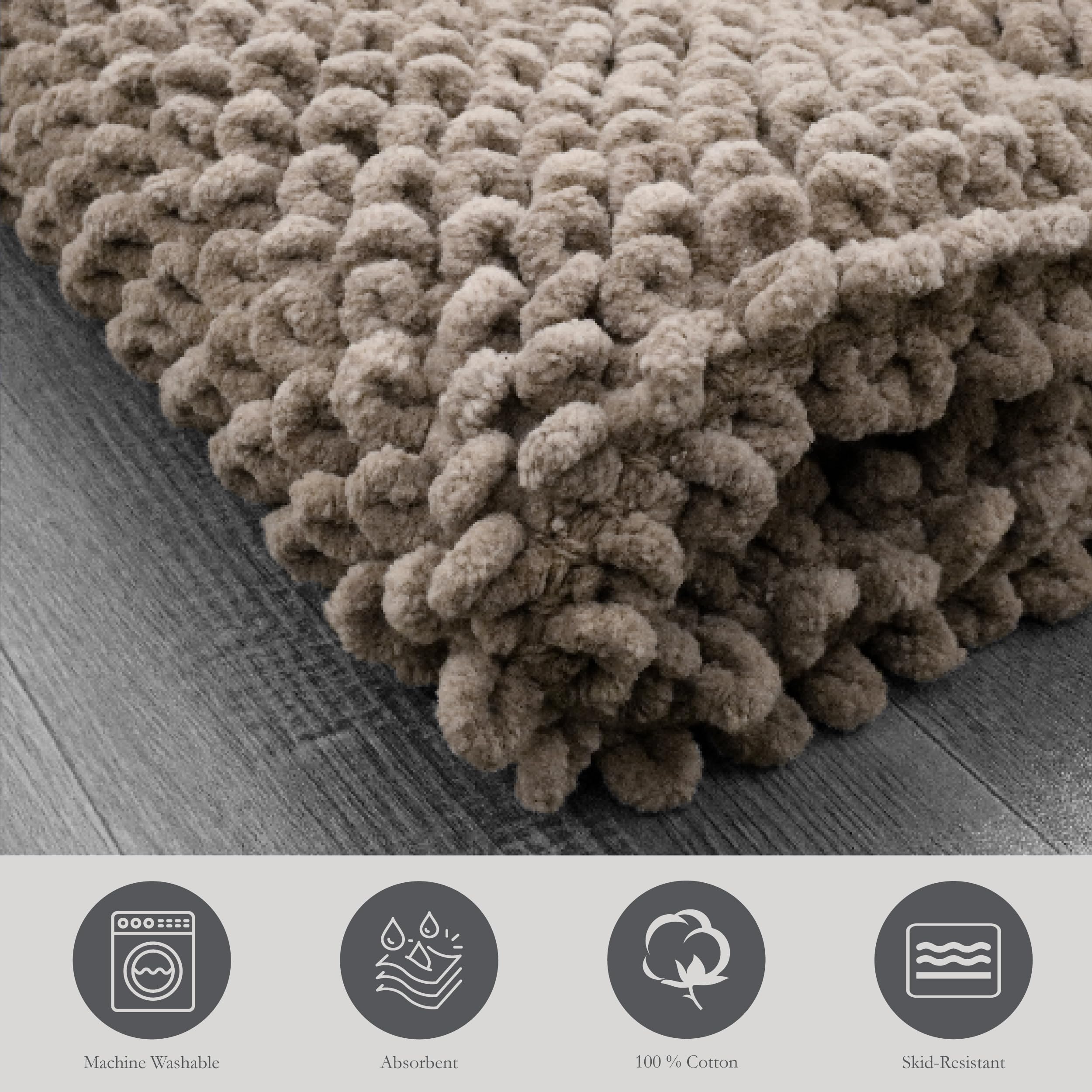 Jean Pierre New York 100% Chenille Cotton Skid Resistant Plush Bath Mat - 17''X24'' Bathroom Rug - Brown Cappuccino