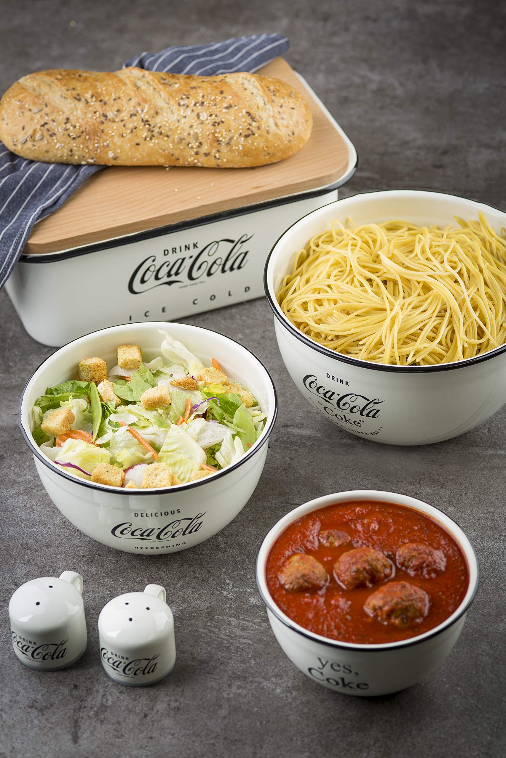 Tablecraft'S Collection Set Coca-Cola Enamel Salt & Pepper Shakers, 3.25 X 2.5 X 2.25'', White