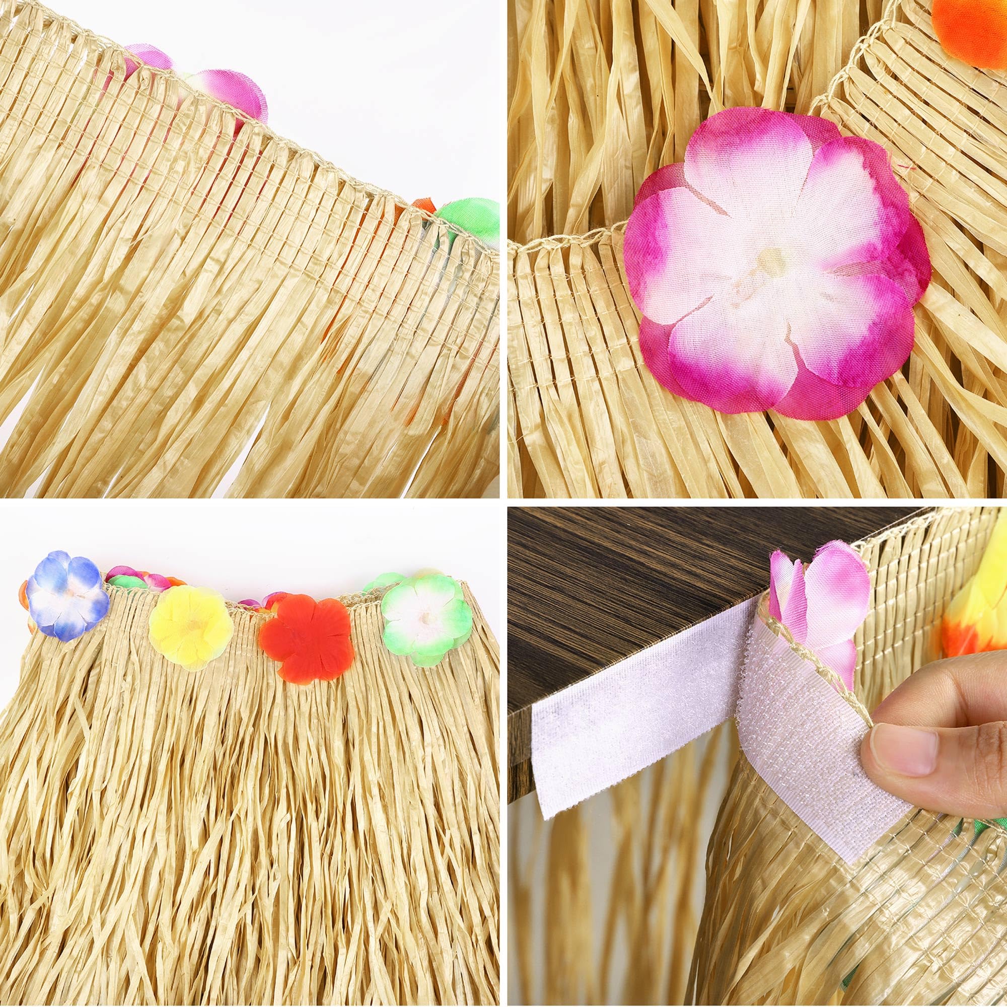 Fovths 2 Pack Luau Grass Table Skirt Natural 9 Feet X 29.5 Inch Hawaiian Table Skirt For Tropical Hawaiian Party Decorations Lua