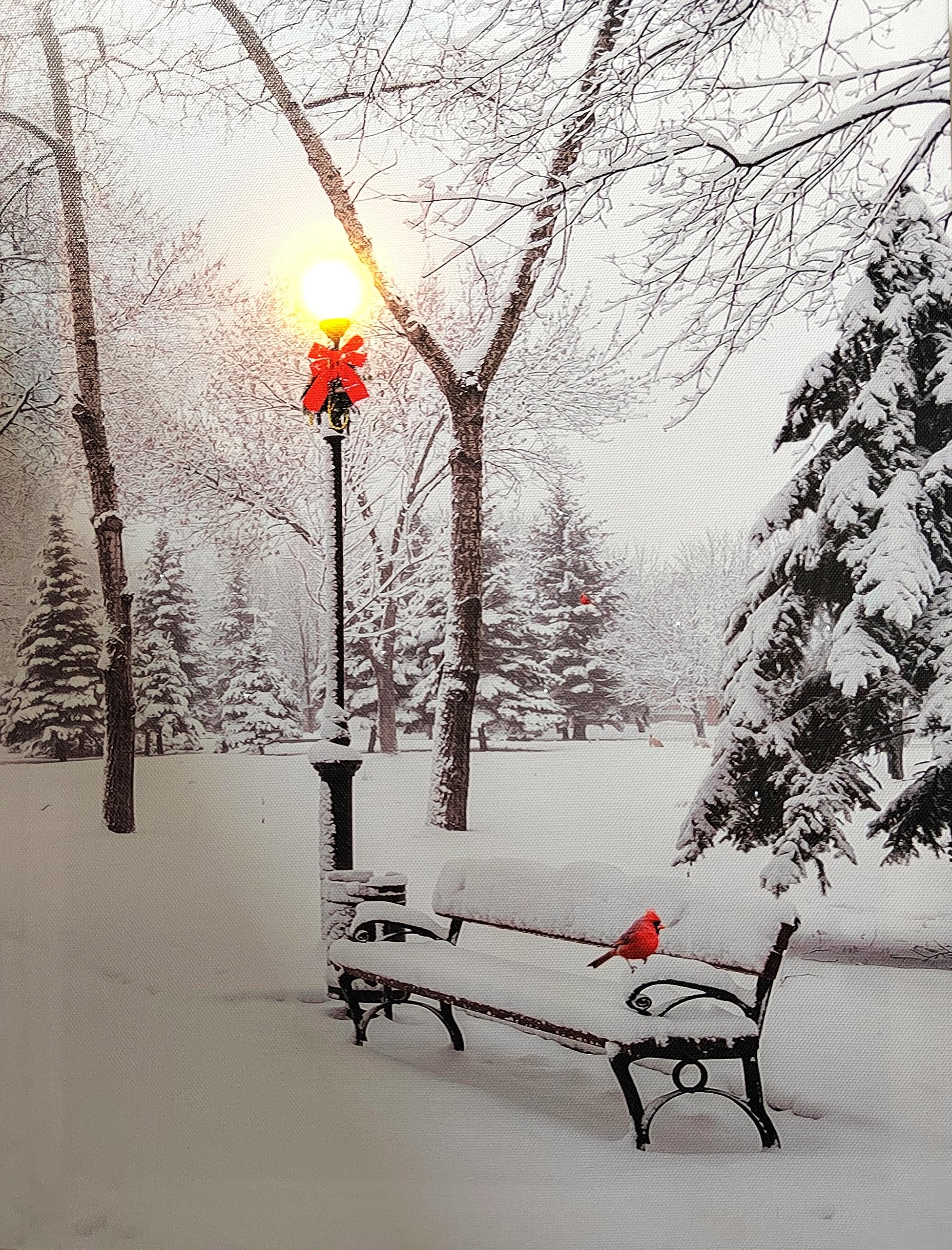 Alottagifts Winter Bench Park Lighted Canvas Wall Art Print 16'' X 12'' With Timer | Led Canvas Wall Art Print Design | Modern A