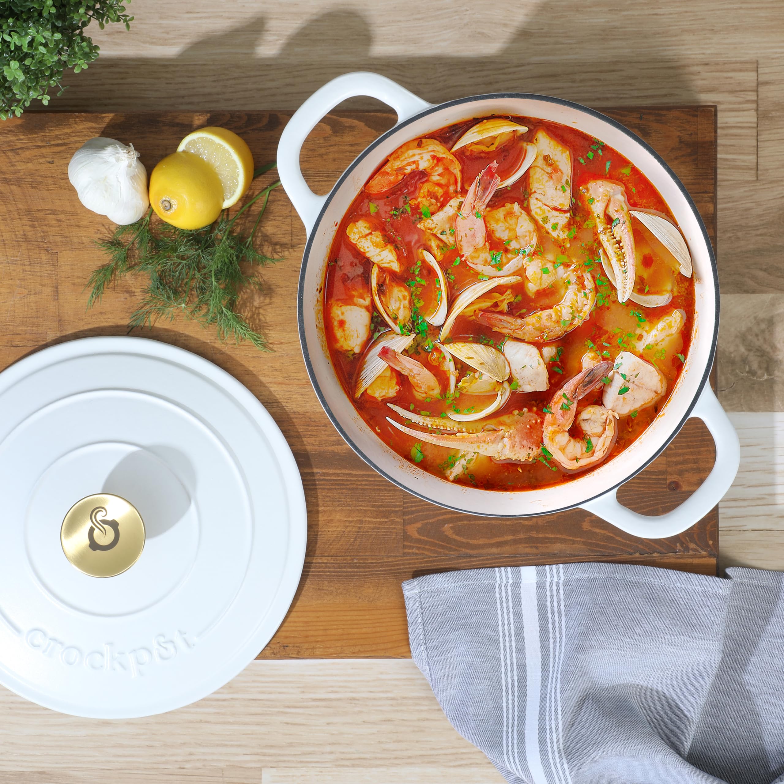 Crock Pot Artisan 5-Quart Round Dutch Oven - Matte Linen White W/Gold Knob