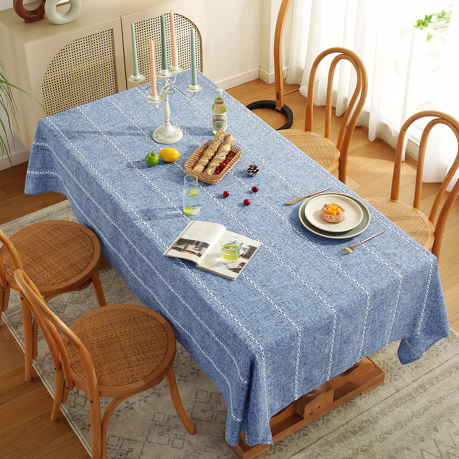 Chassic 60 X 84 Inches Farmhouse Style Linen Tablecloths, Wrinkle Resistant Washable Dining Room Table Cloths For Rectangle Tabl