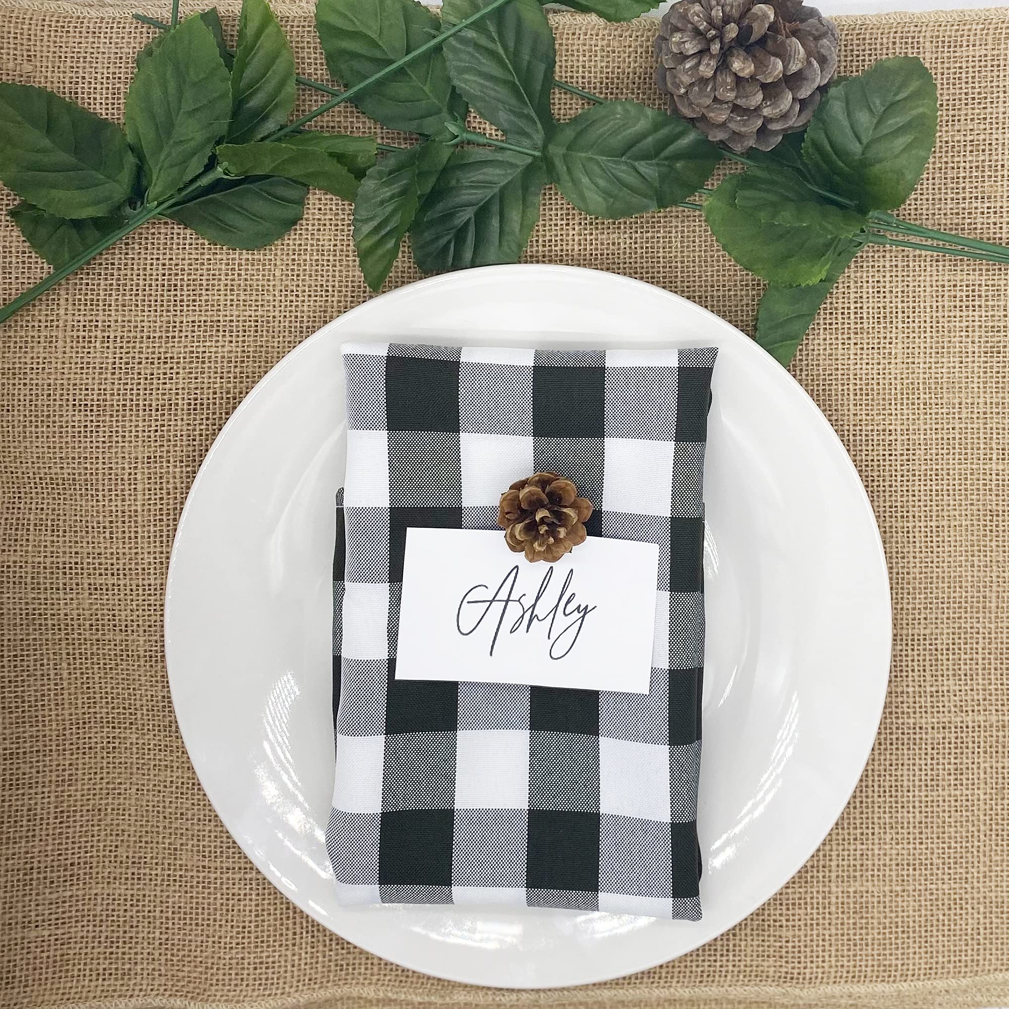 Your Chair Covers - 20 Inch Square Premium Polyester Cloth Napkins 10 Pack - Checkered Black, Oversized, Gingham Checkered Blue