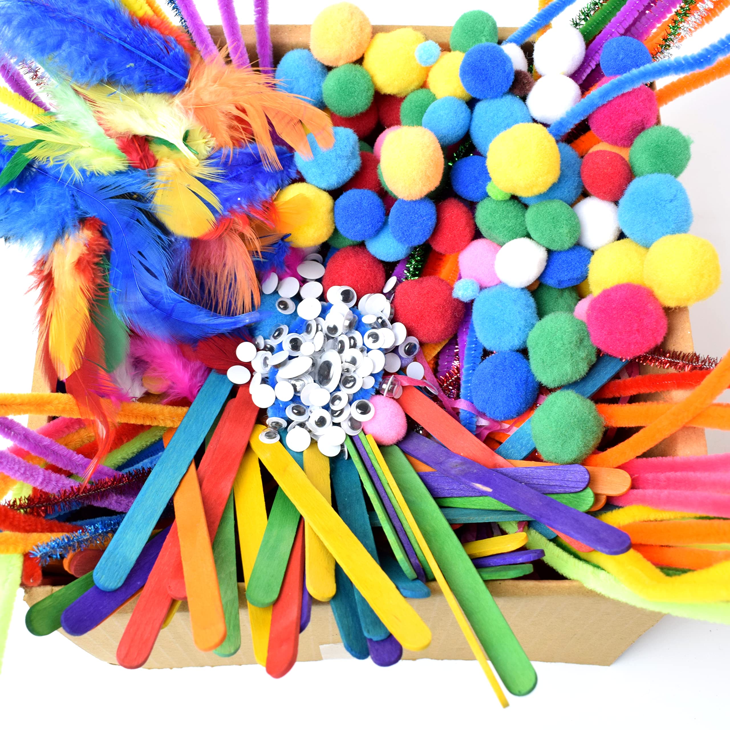 Asian Hobby Crafts Kids Pom Pom Crafts Kit With 250+ Craft Materials/Pipe Cleaners, Googly Eyes, Pompom Balls, Ice Cream Sticks,