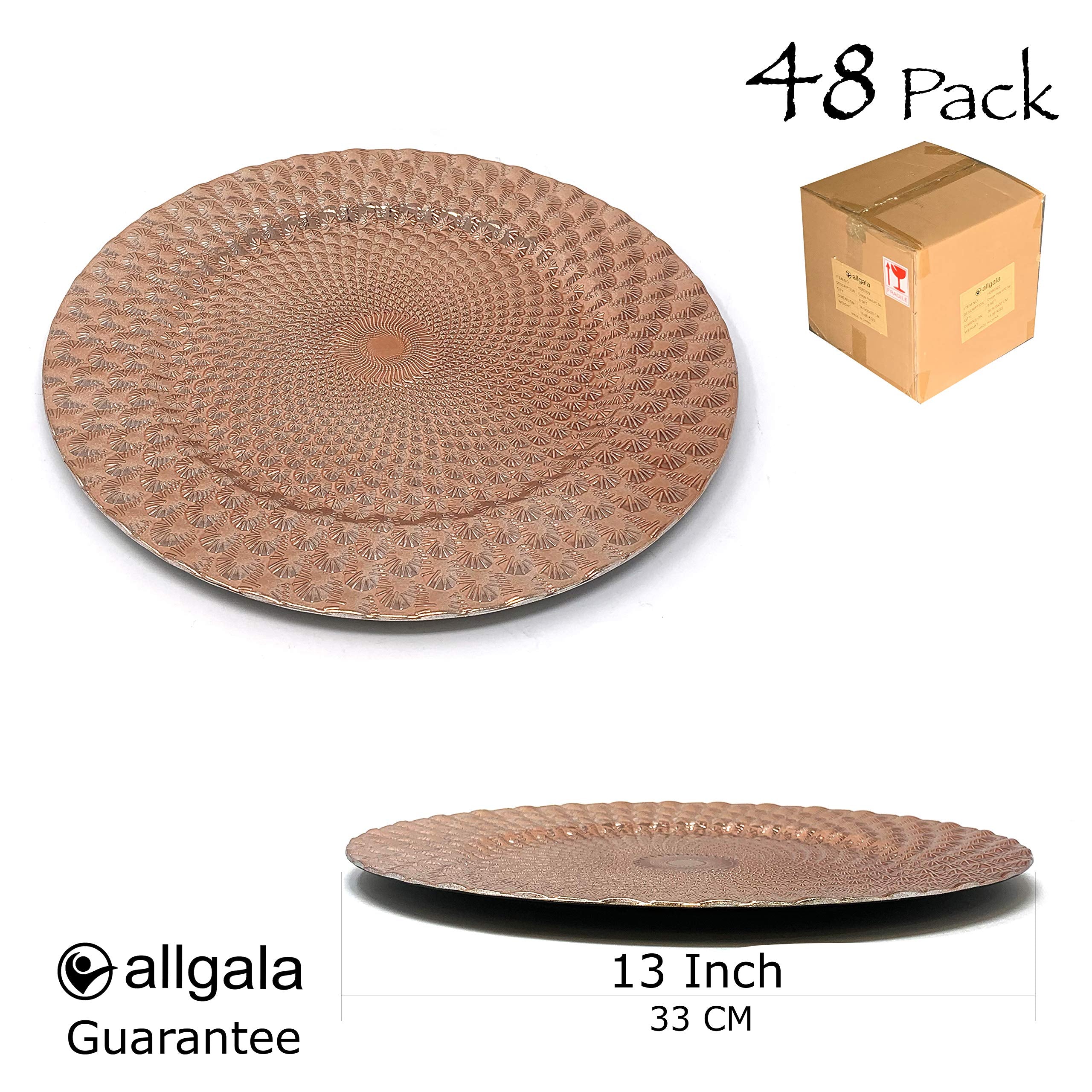 allgala 13-Inch 48-Pack Case Lot Heavy Quality Round Charger Plates-Peacock Rose Gold-HD80363