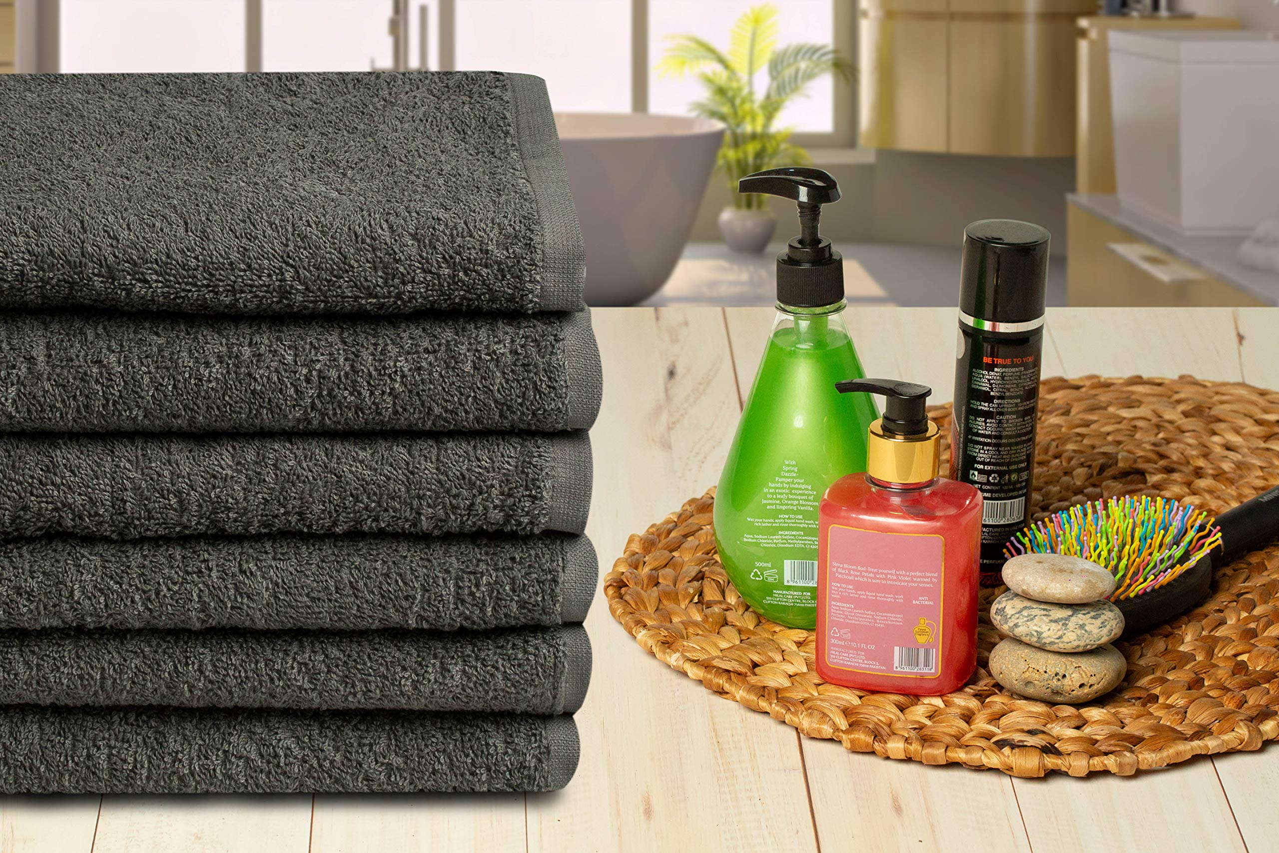 Biolinen Grey Bath Towels - Pack Of 6 | Ultra Soft, Highly Absorbent | 100% Cotton Towels For Bathroom, Gym, Spa, And Hotel Use