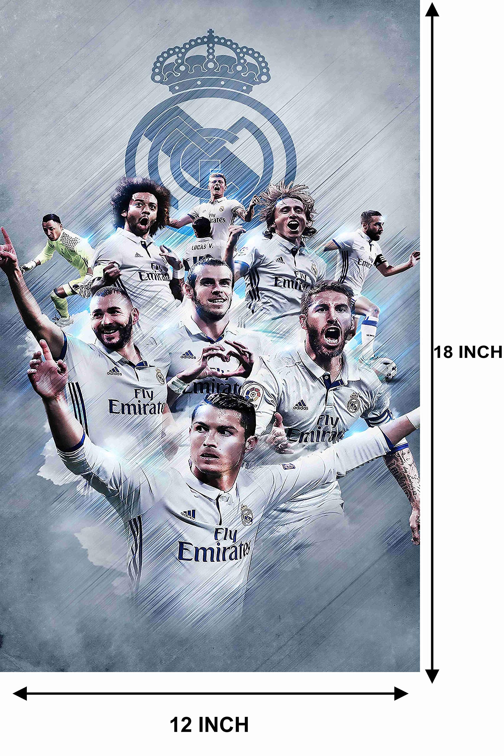 Baldau Prints Real Madrid Football Club Wall Poster For Room (Gloss Laminated 12X18 Inch 300 Gsm) M31 (Multicolour)