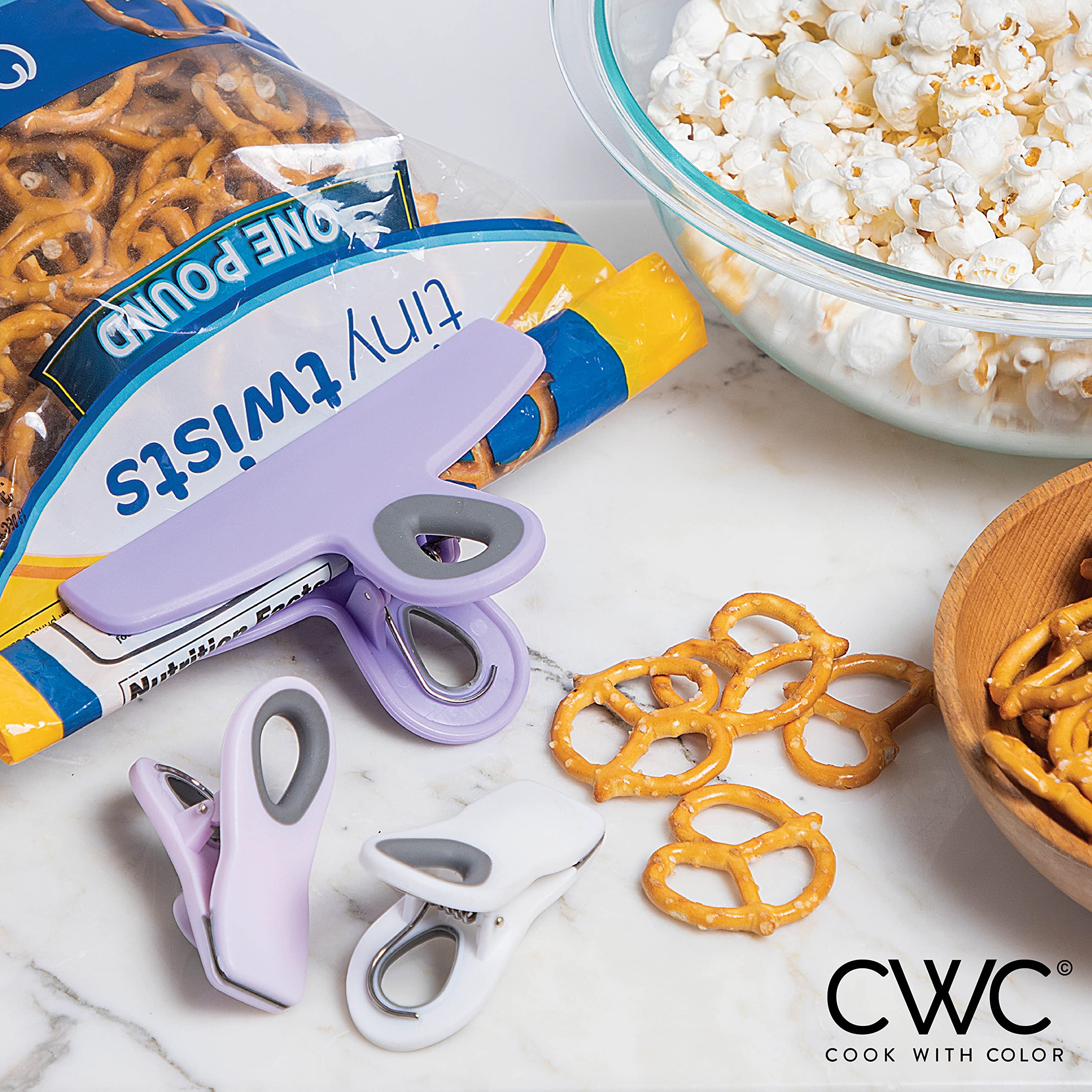 Cook With Color Bag Clips - Heavy Duty Chip Clip And Refrigerator Magnet Clips For Food Storage With Air Tight Seal Grip, Lavend