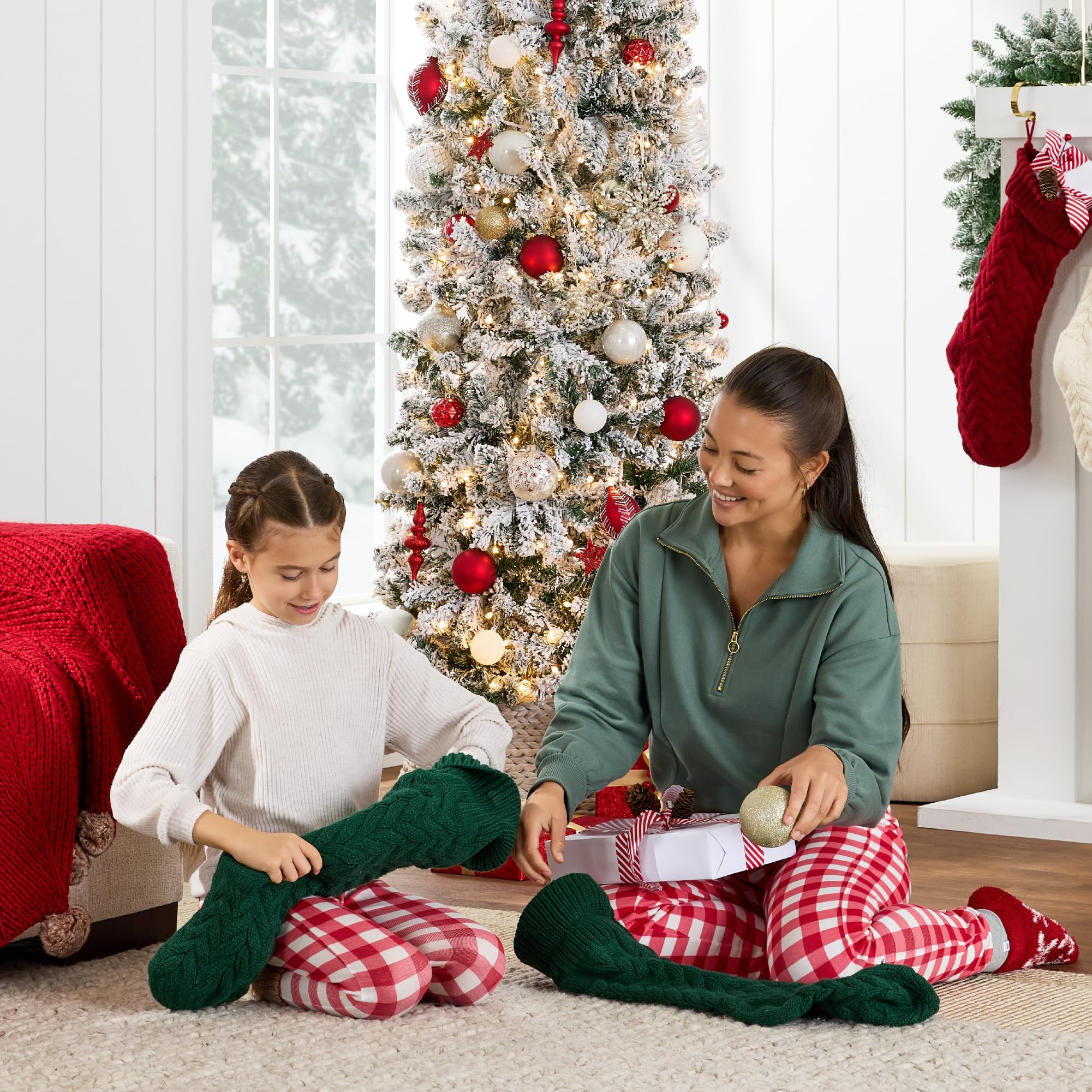 Best Choice Products Flocked Pencil Christmas Tree, Pre-Lit Slim Artificial Holiday Decoration, 6ft Lighted Skinny w/Base, Warm