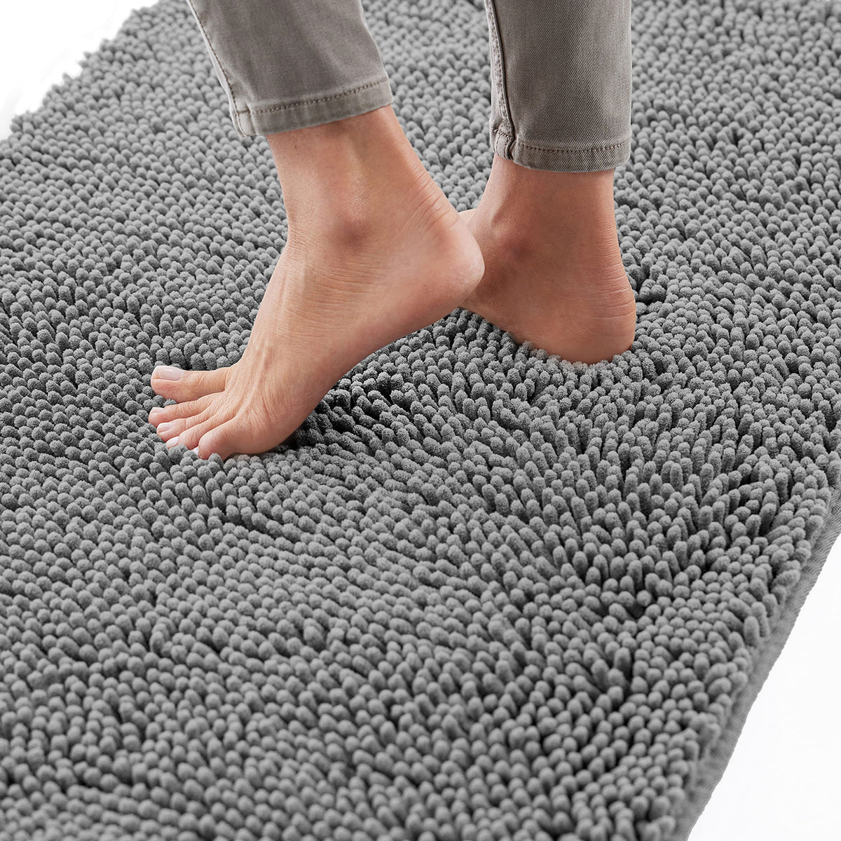 Gorilla Grip Bath Rug, 42X24, Thick Soft Absorbent Chenille Rubber Backing Bathroom Rugs, Microfiber Dries Quickly, Shaggy Machi