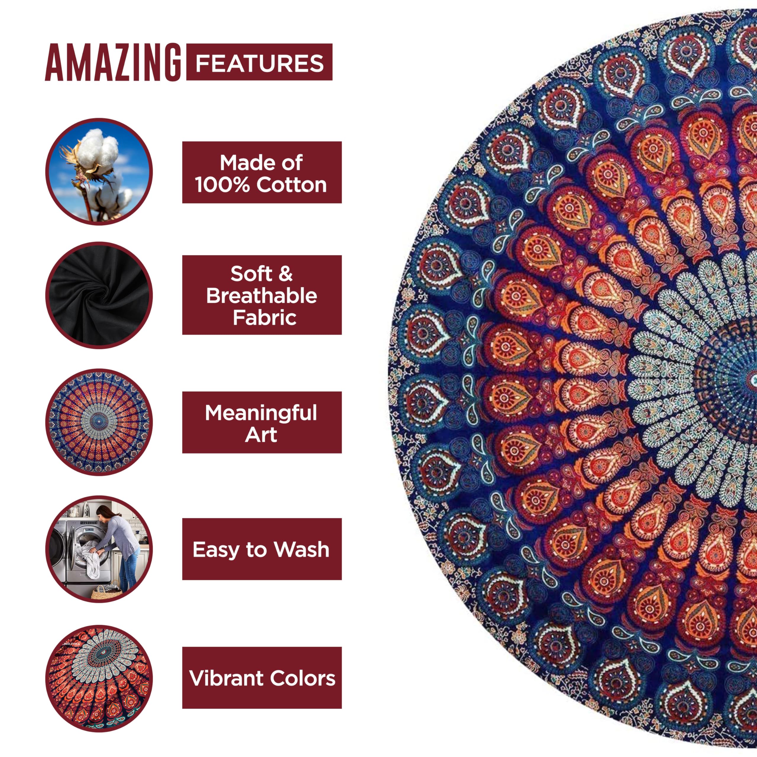 Raajsee Aqua Blue Ombre Round Beach Tapestry Hippie/Boho Beach Blanket Roundie/Indian Cotton Throw Bohemian Round Table Cloth/Yo