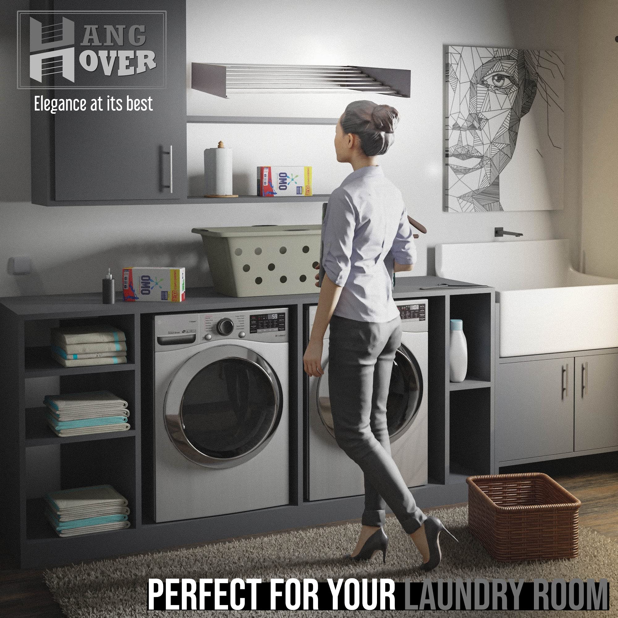 Tco Adventures Invisible 47'' Wall Mounted Drying Rack Elegant Matte Wall-Mounted Hanger | Folding Stainless Steel Collapsible S