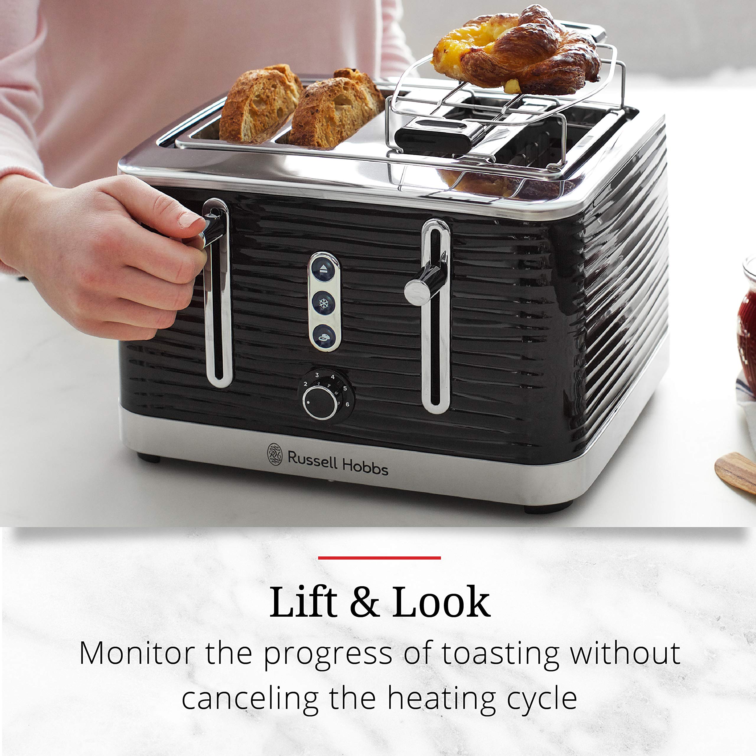 Russell Hobbs Tr9450Br Coventry 4-Slice Toaster, Black, Included Warming Rack