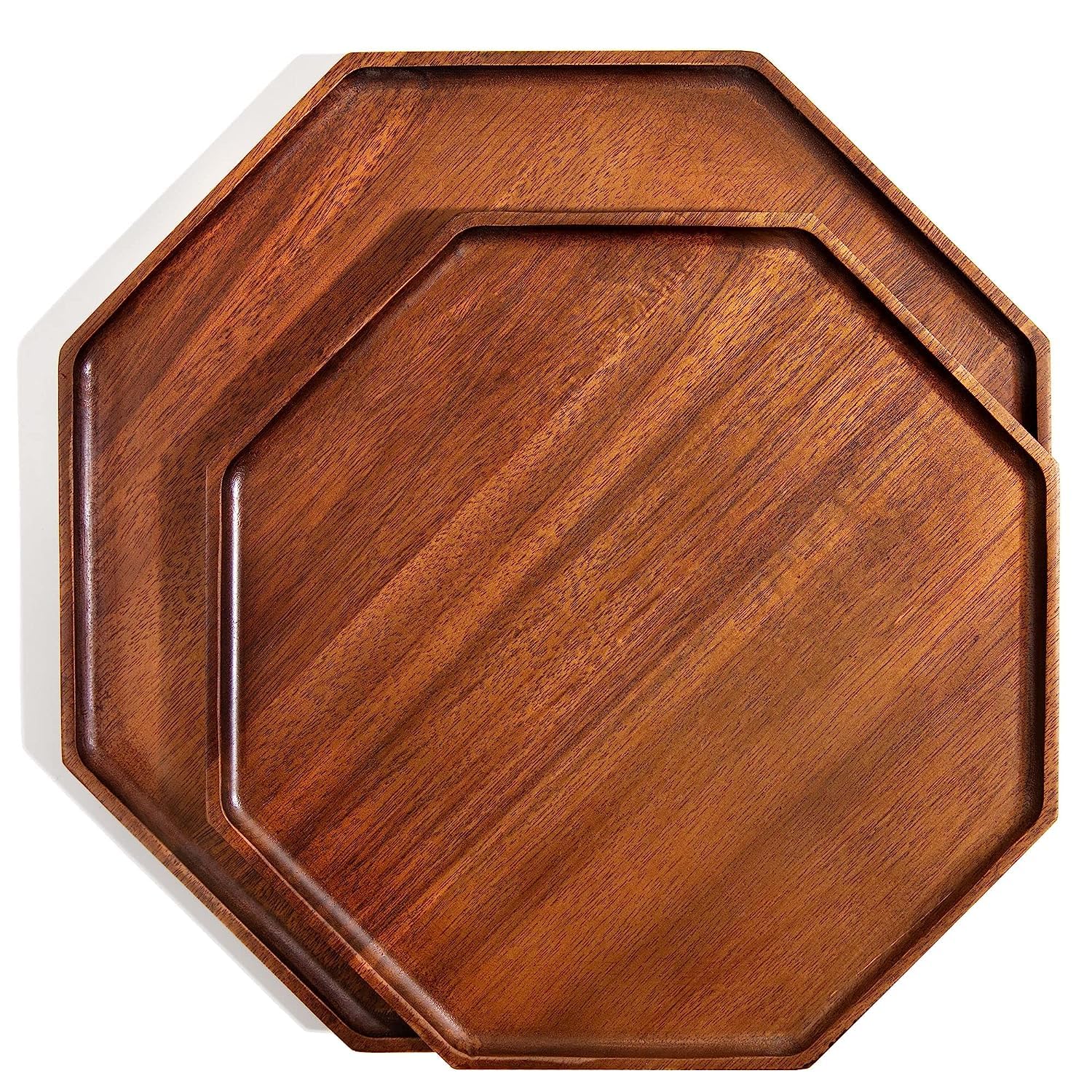 Hamdan Collection Acacia Wood Serving Trays  Set Of 2 (12Inch And 10Inch Plates) Wooden Home Decor Platters For Fruit, Vegeta