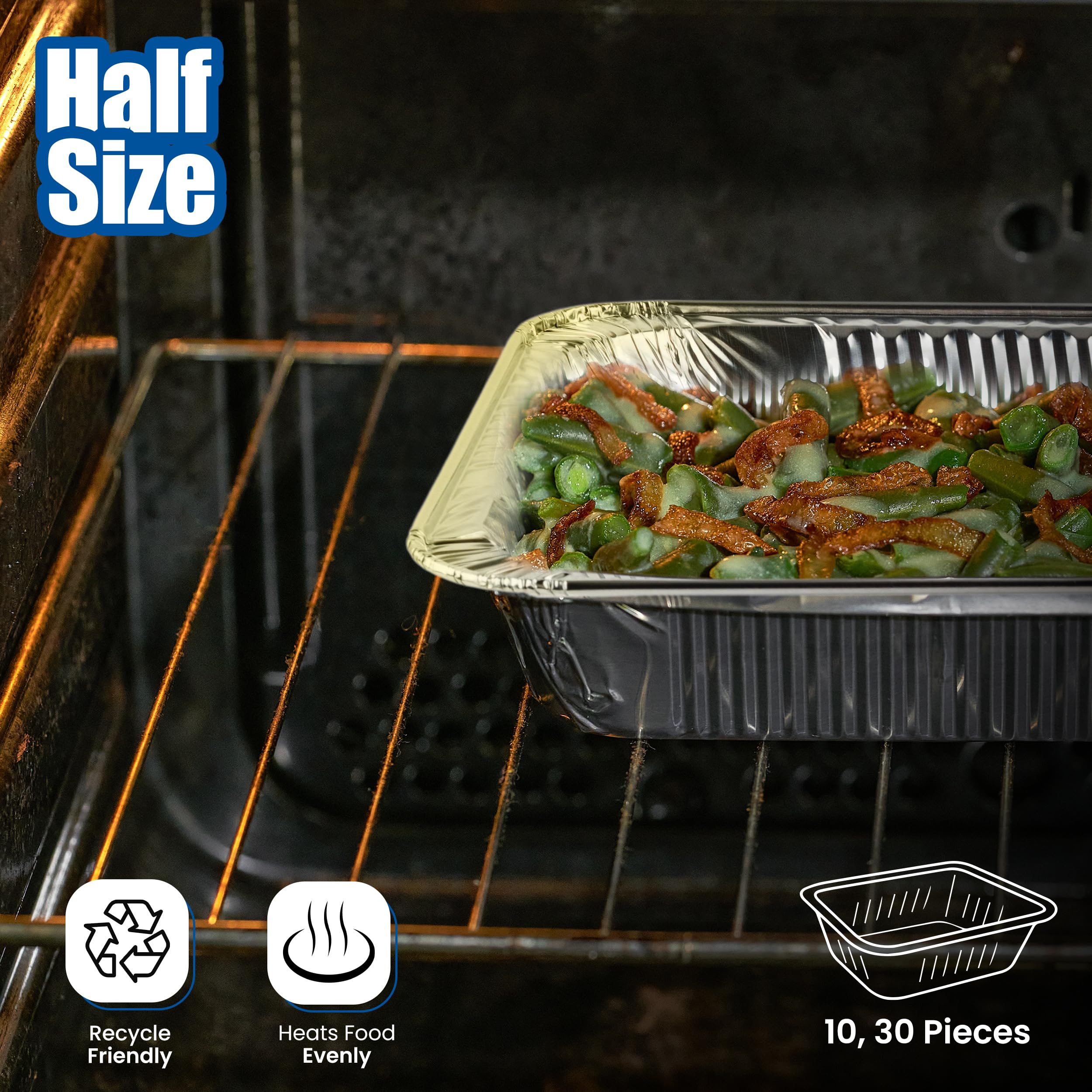 Ehomea2Z Aluminum Pans Disposable Half Size (10 Pack) 9X13 - Heavy Duty Aluminum Foil, 9X13 Baking Pan, Eco-Friendly & Safe, Lig