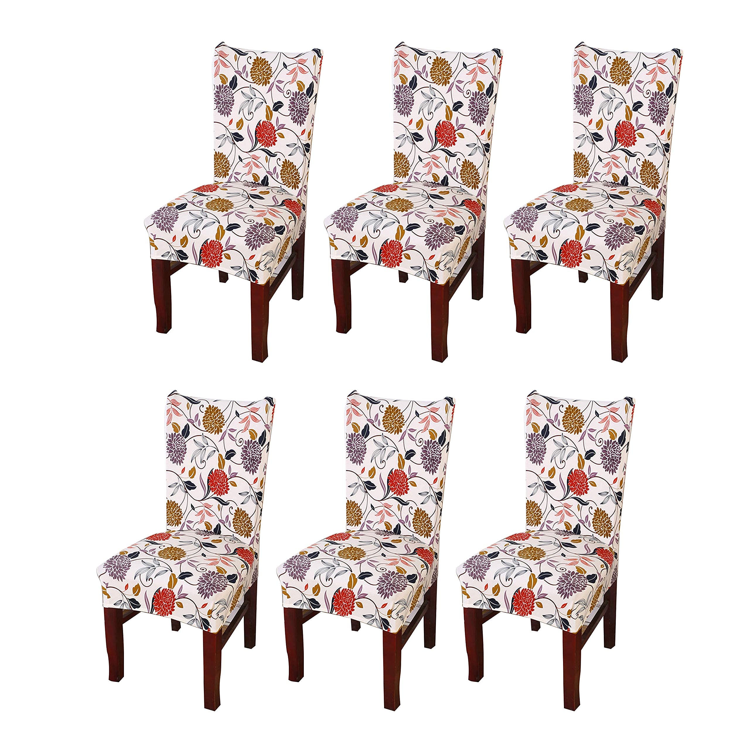 House Of Quirk Polyester Floral Elastic Stretch Removable Washable Short Dining Chair Cover Seat Slipcover Protector (White Flow