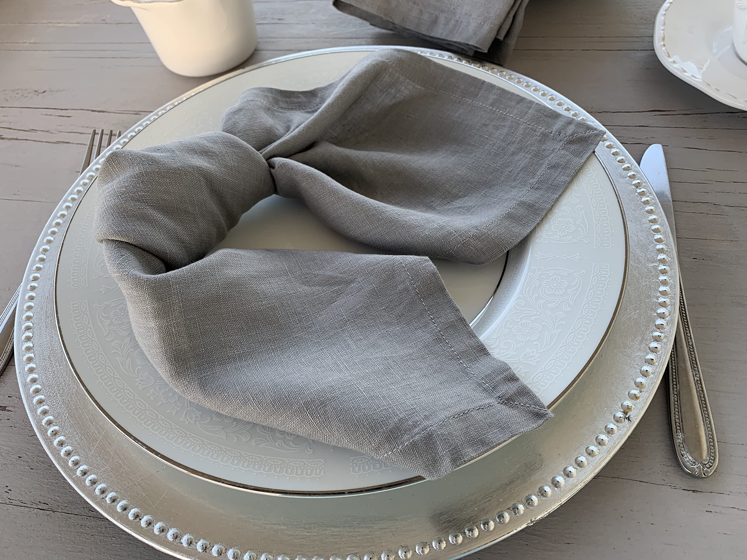 Linen Napkins -100% French Flax - Stonewashed Pure Linen Cloth Napkins - Size 18 Inch X 18 Inch - Set Of 4 (Mid Gray)