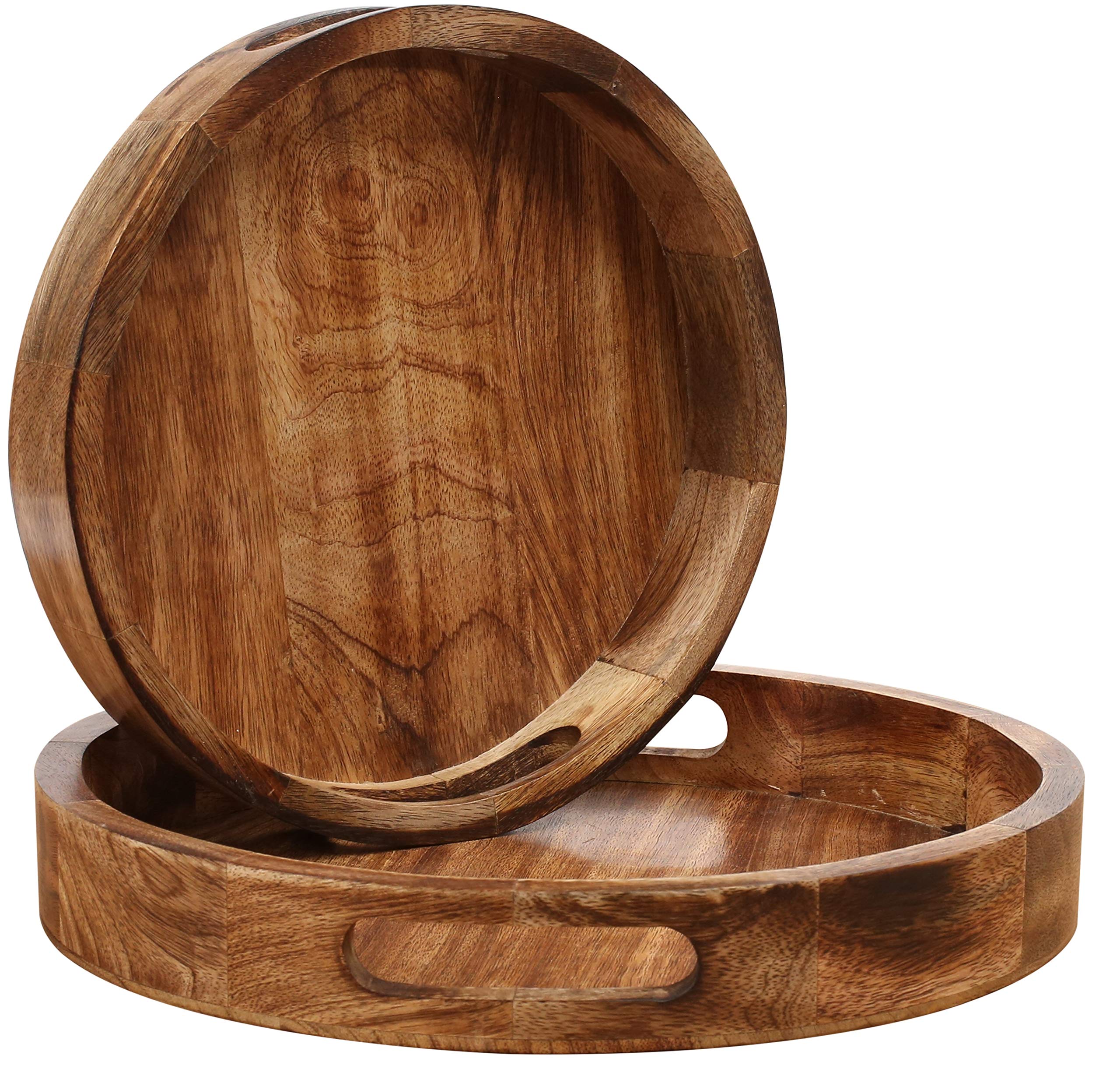 Bedding Craft Set Of 2 Countertop Wooden Fruit Tray Baskets Decorative Rustic Wood, Natural Burnt 12X12X1.5 - Perfect For Kitche